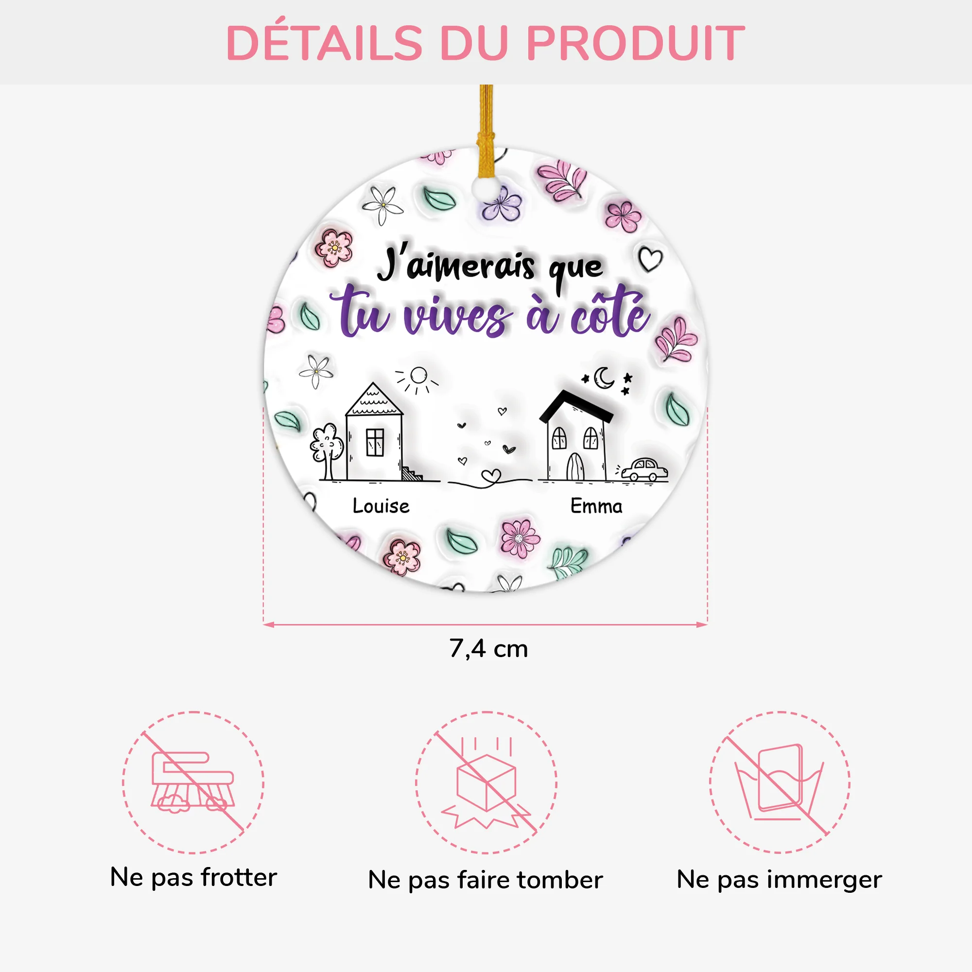 [Effet d'impression 3D] Ornement Céramique Personnalisé Pour Meilleure Amie - Que Tu Habites Juste À Côté - Image 3