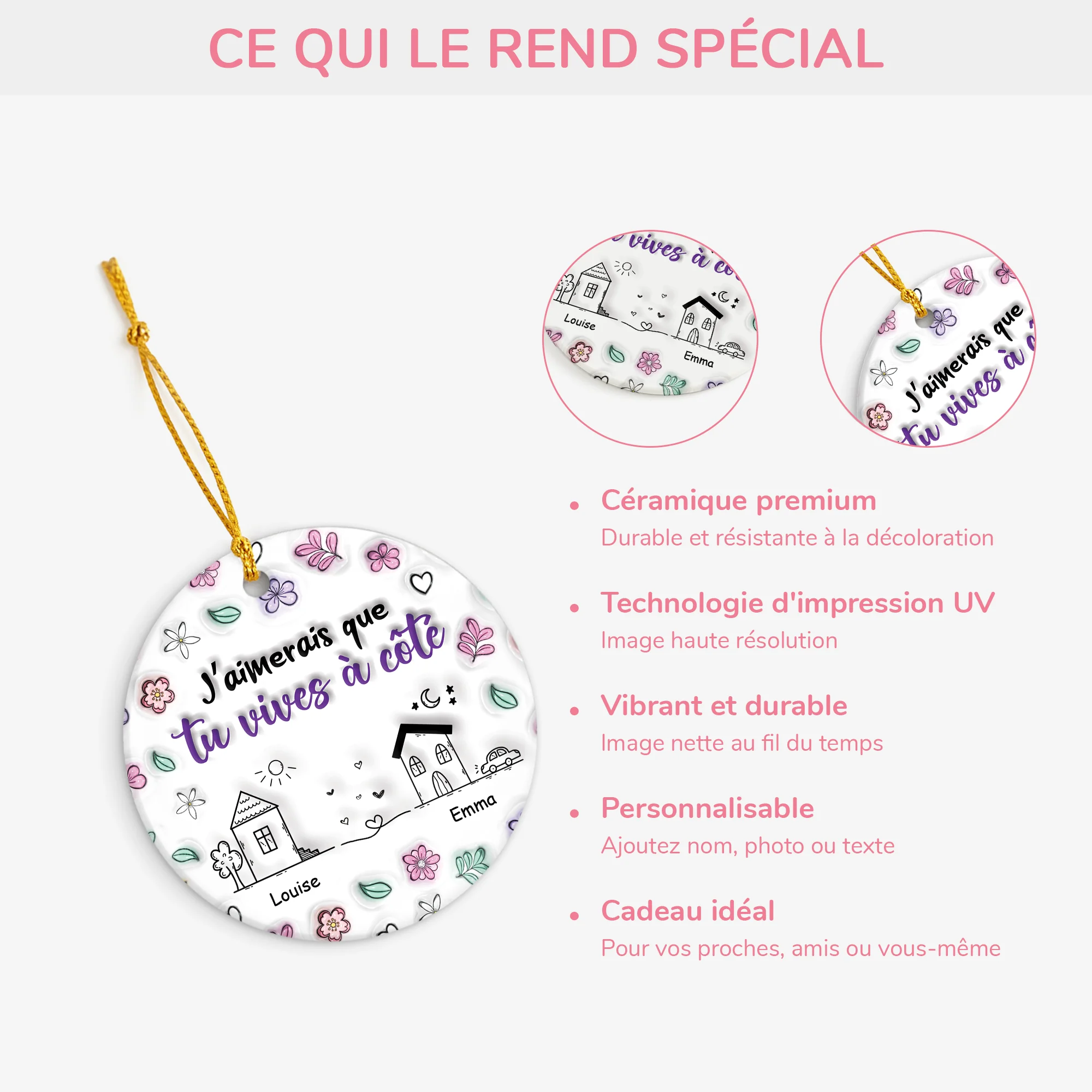 [Effet d'impression 3D] Ornement Céramique Personnalisé Pour Meilleure Amie - Que Tu Habites Juste À Côté - Image 4