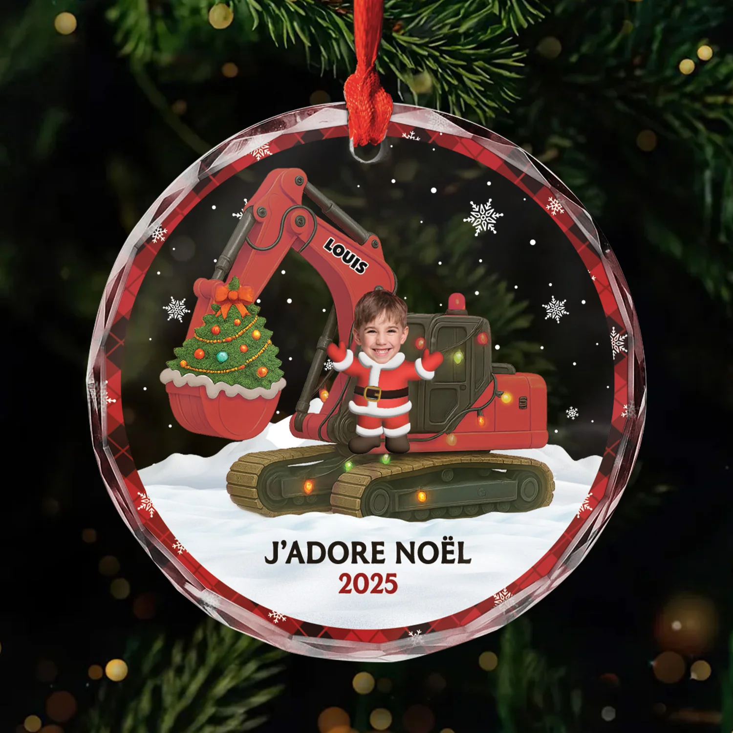 Ornement De Noël En Verre Personnalisé Enfant Avec Photo - J’adore Noël