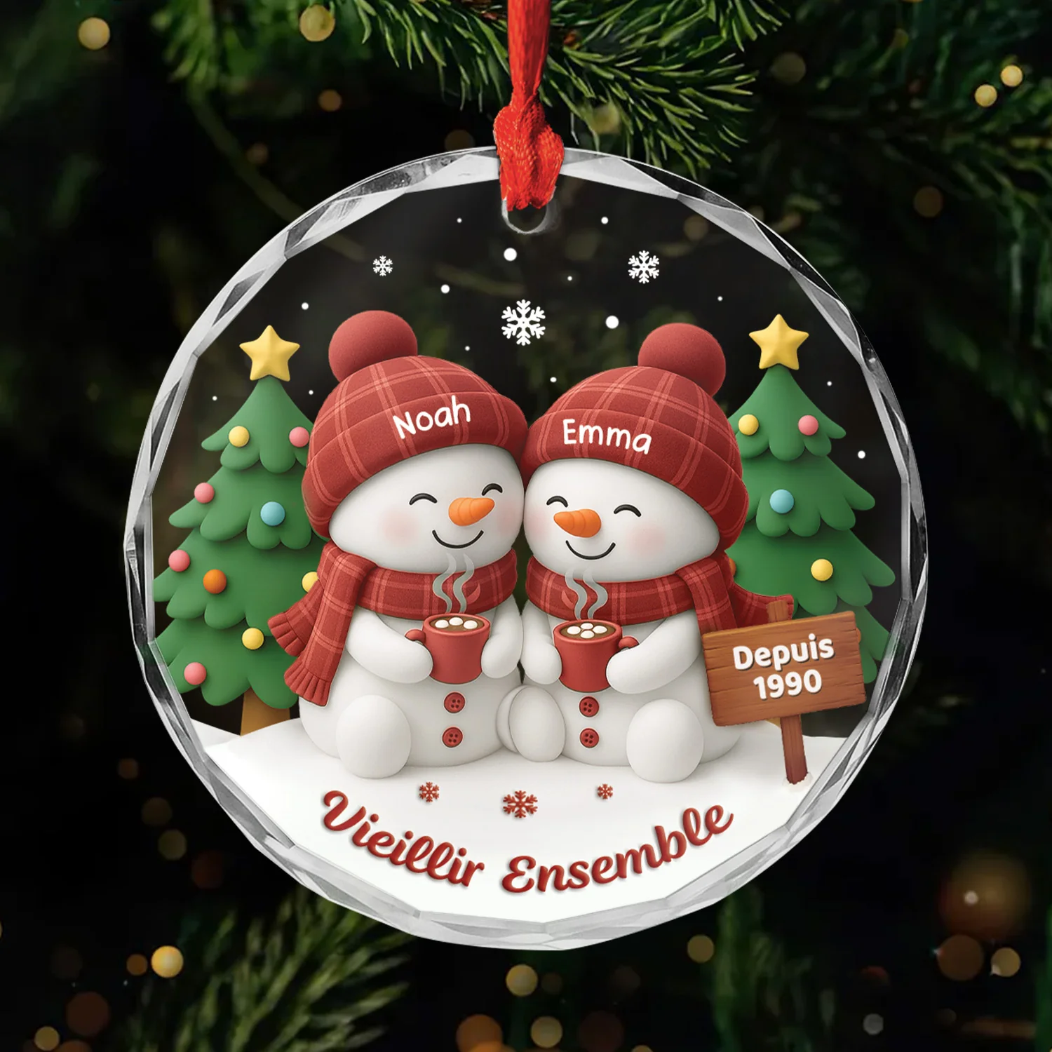 Ornement De Noël En Verre Personnalisé Pour Couple - Vieillir Ensemble