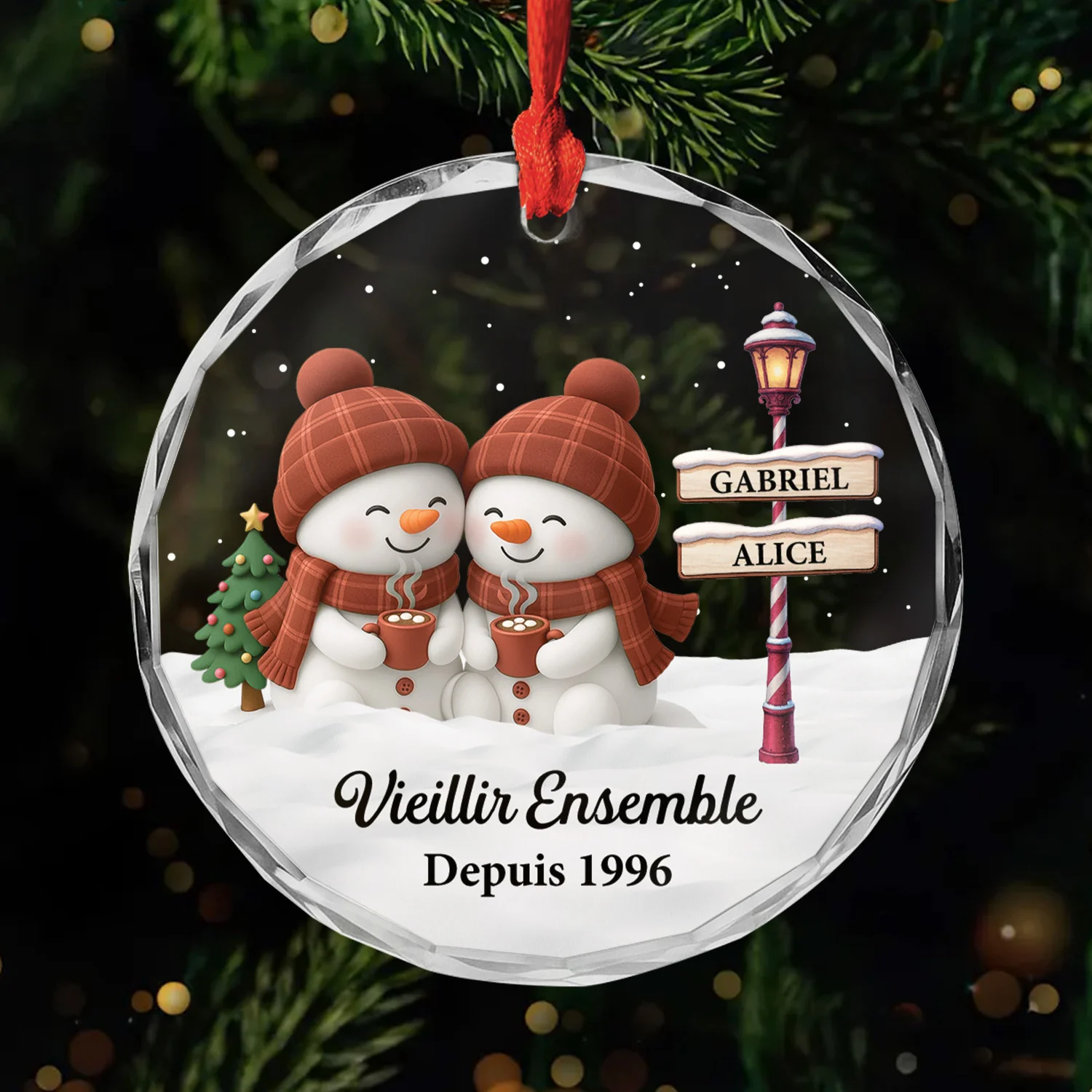 Ornement De Noël En Verre Personnalisé - Vieillir Ensemble Avec Couple Bonhomme De Neige