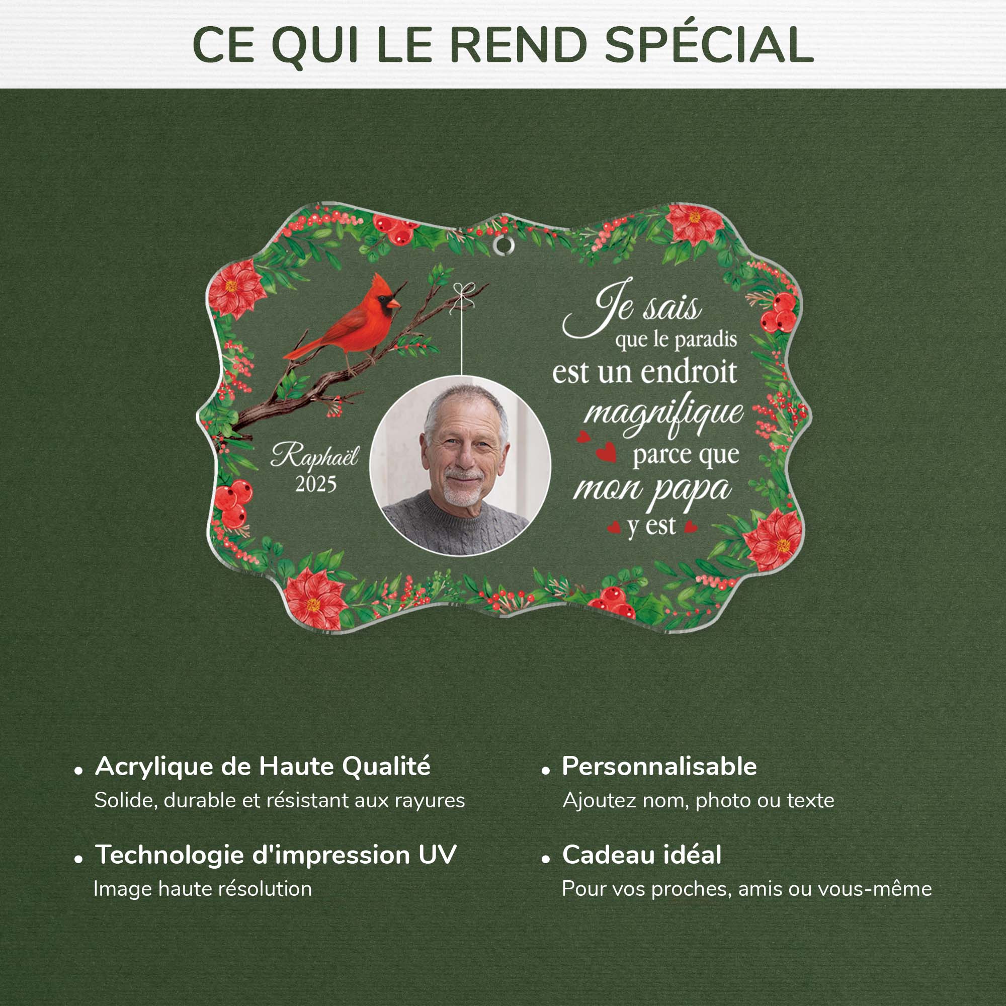 Ornement En Acrylique Commémoratif Personnalisé Avec Photo - Le Paradis Est Beau Parce Que Mon Papa Y Est - Image 4