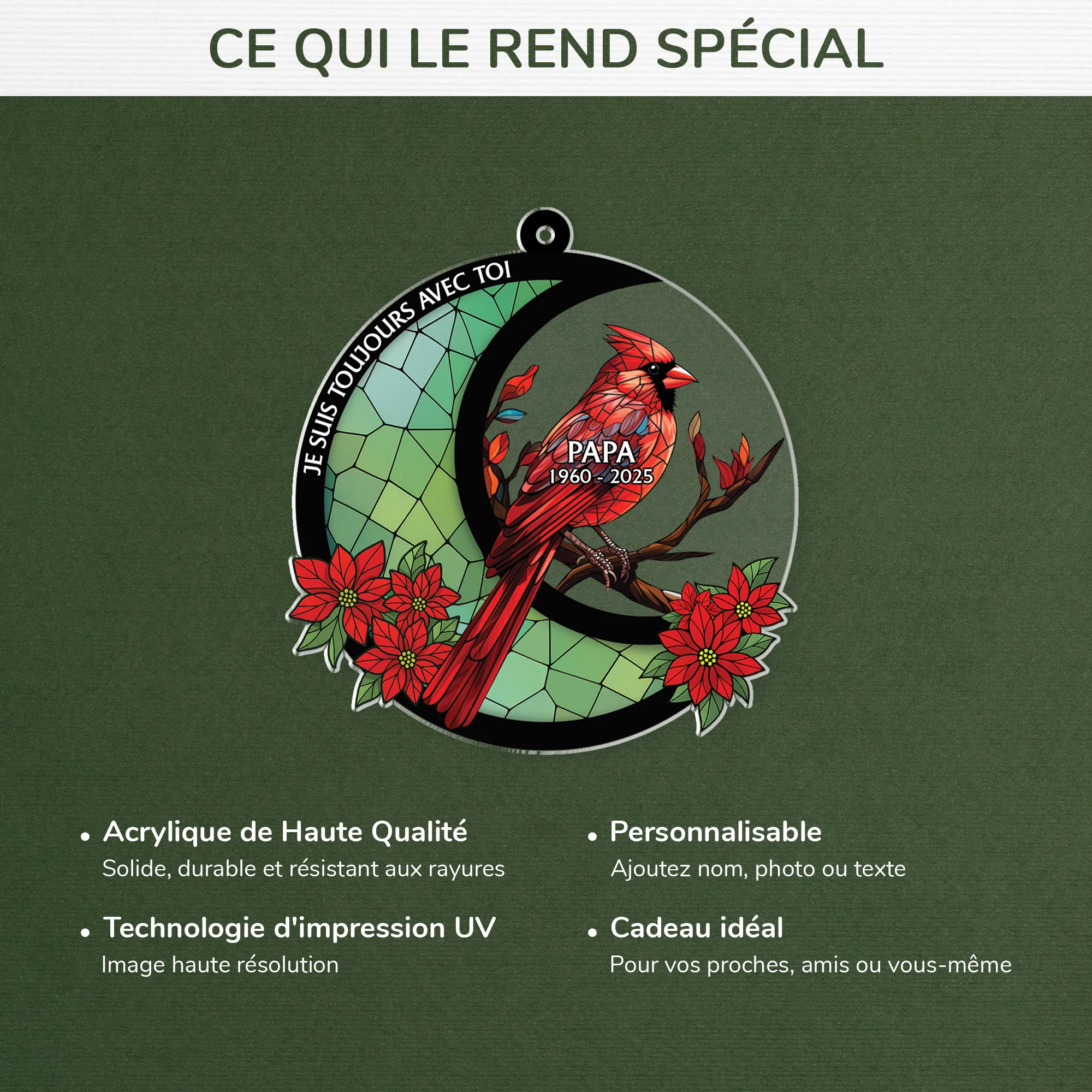 Ornement En Acrylique Papa Commémoratif Personnalisé - Toujours Avec Toi Cardinal Rouge Et La Lune - Image 3