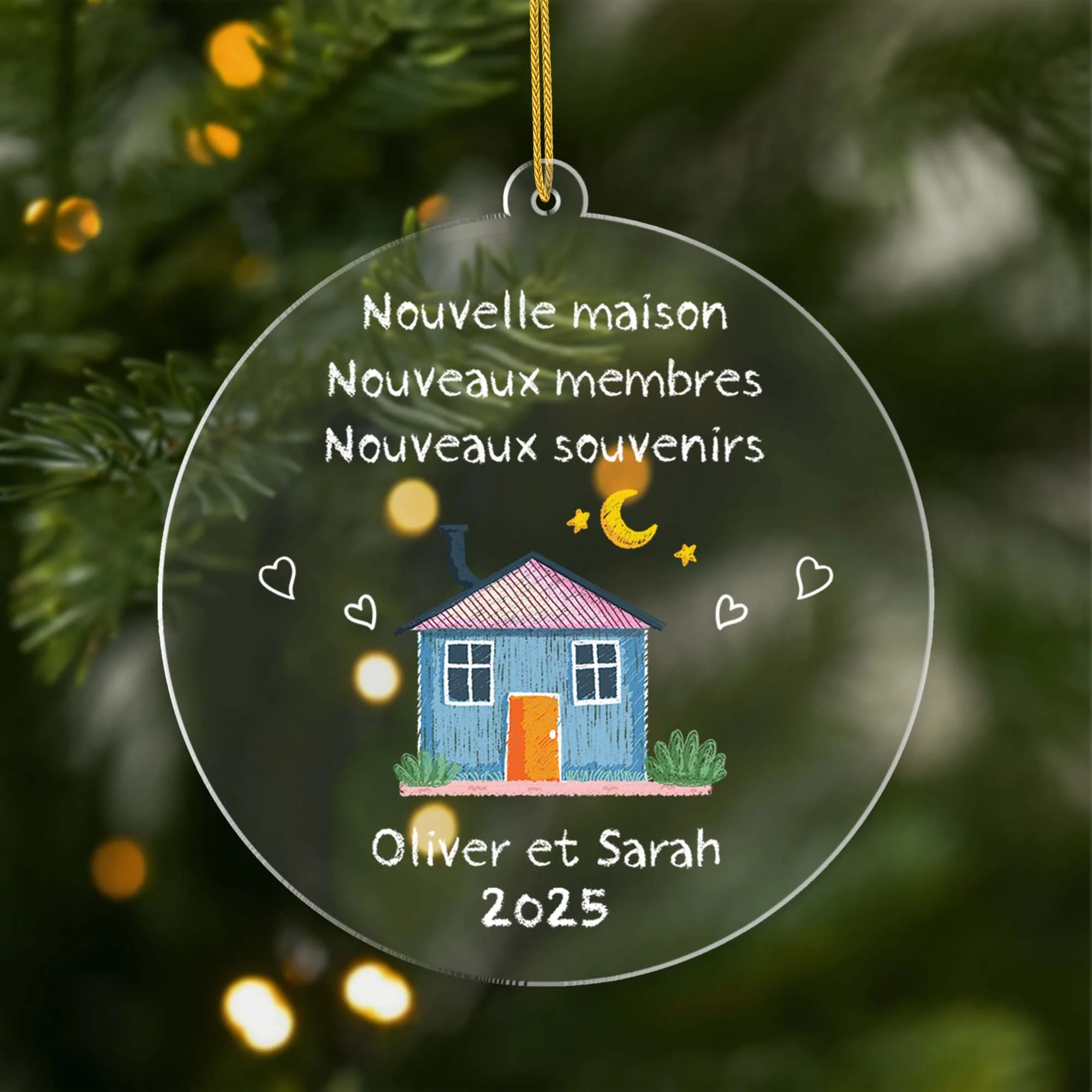 Ornement En Acrylique Personnalisé Couple - Nouvelle Maison Colorée