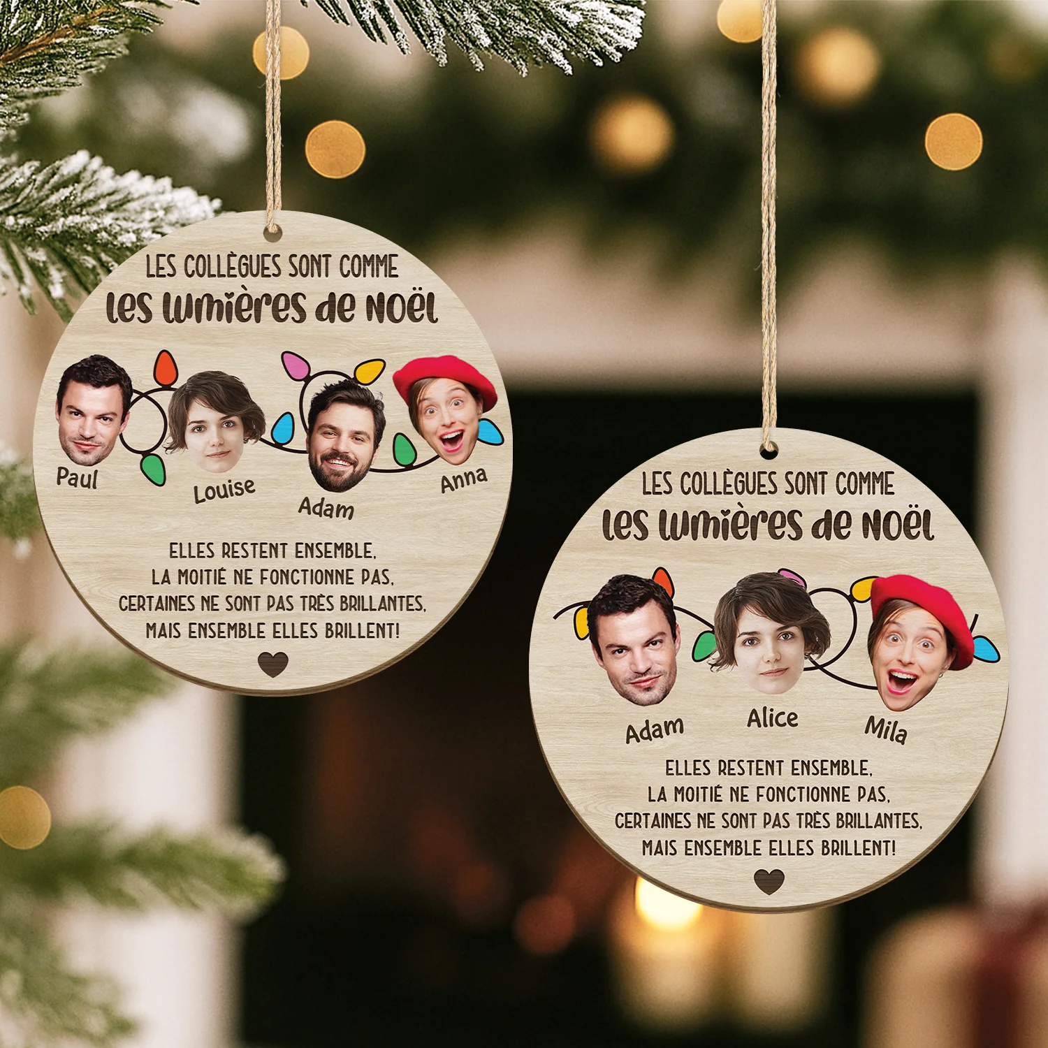 Ornement En Bois À 1 Couche Personnalisé Avec Visage - Collègues Comme Les Lumières De Noël - Image 2