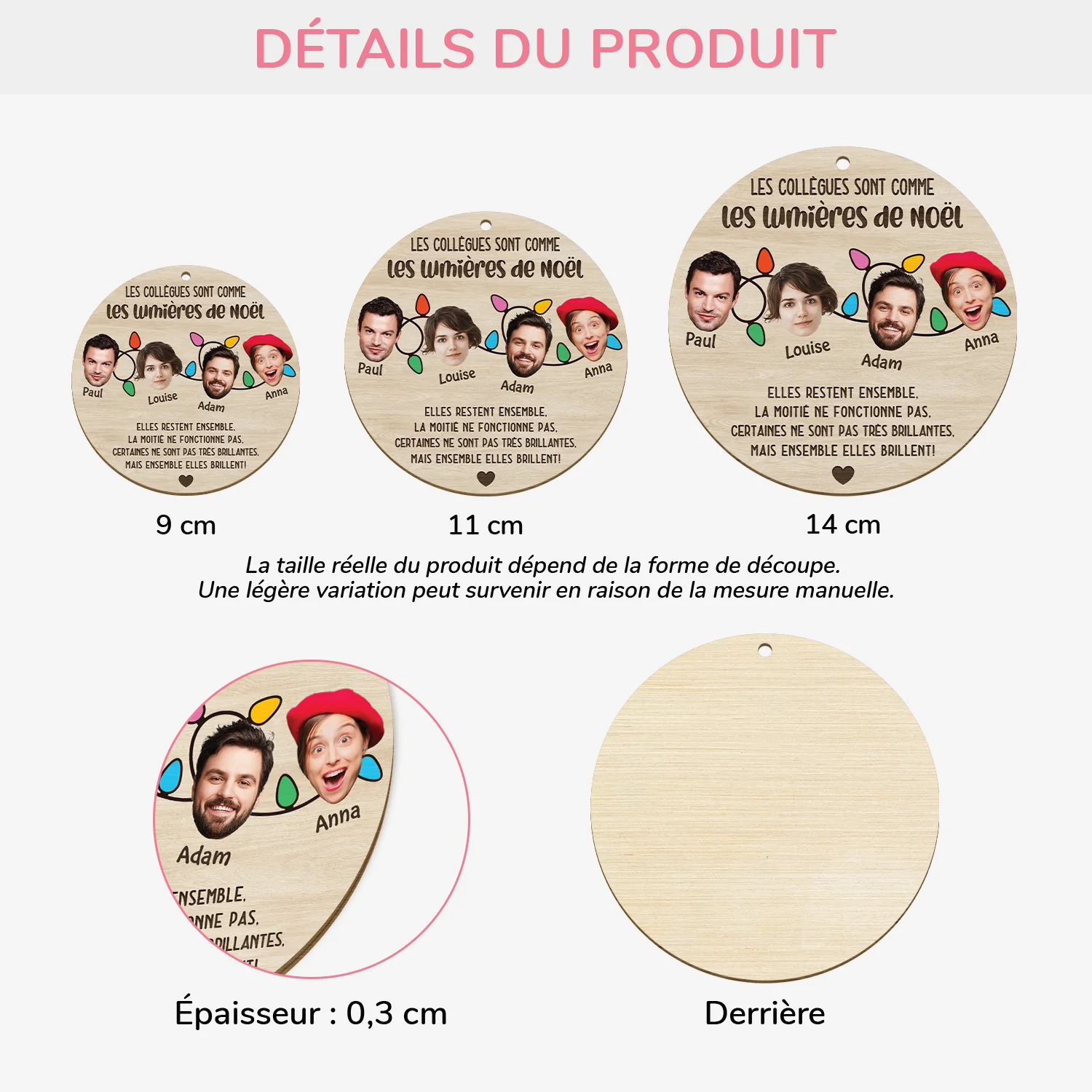 Ornement En Bois À 1 Couche Personnalisé Avec Visage - Collègues Comme Les Lumières De Noël - Image 3
