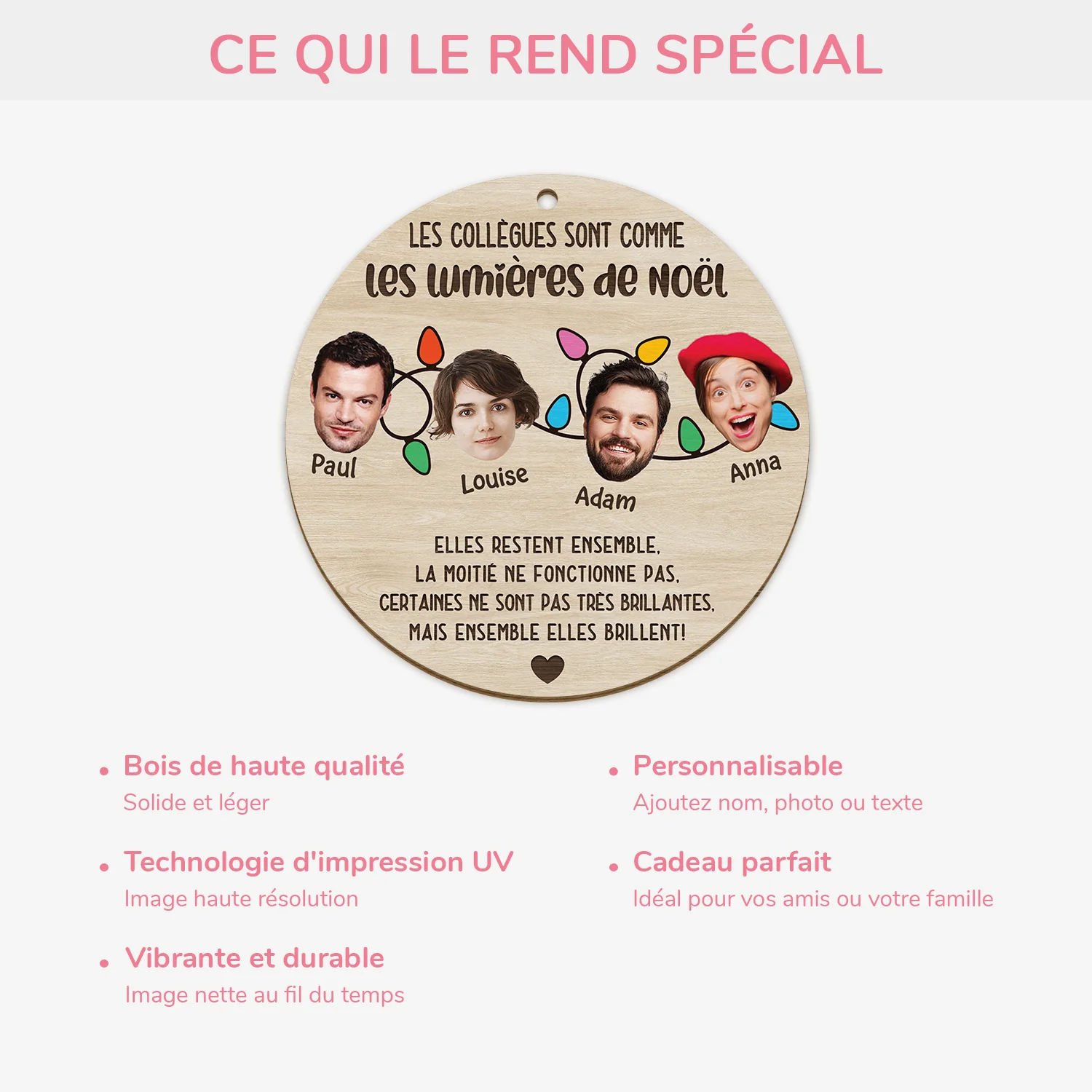 Ornement En Bois À 1 Couche Personnalisé Avec Visage - Collègues Comme Les Lumières De Noël - Image 4