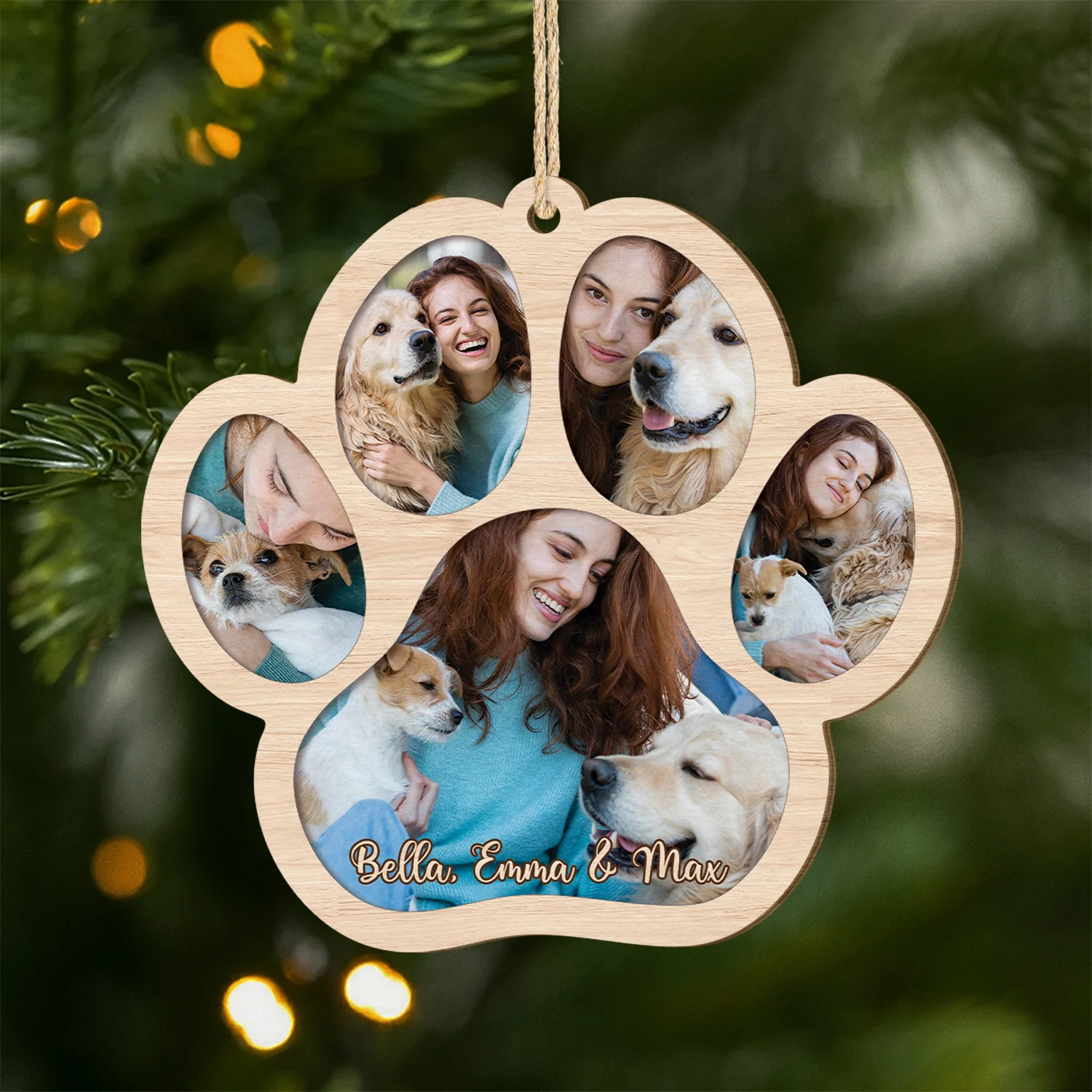 Ornement En Bois À 1 Couche Personnalisé Commémoratif Avec Photo - Les Pattes De Chien Et Chat