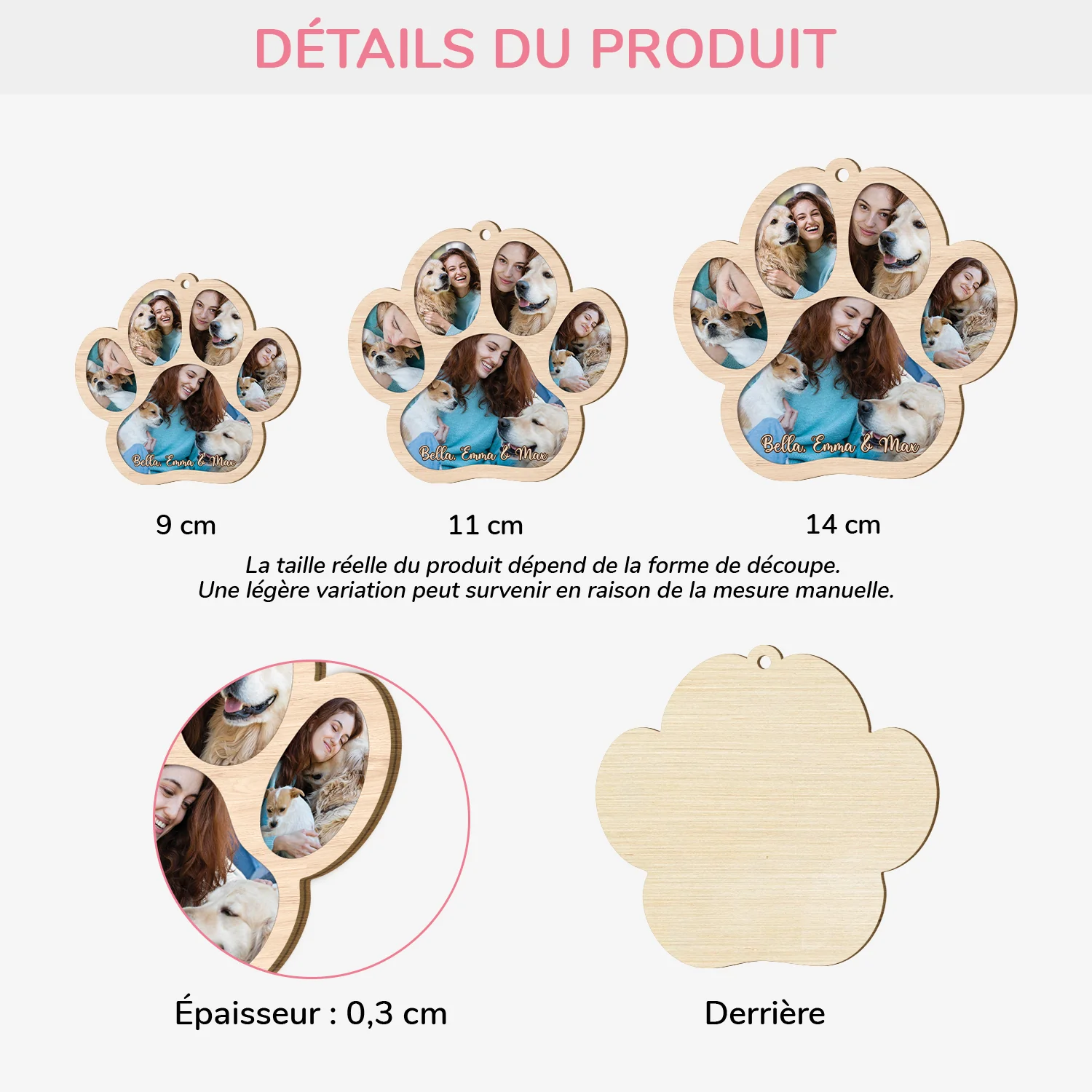Ornement En Bois À 1 Couche Personnalisé Commémoratif Avec Photo - Les Pattes De Chien Et Chat - Image 3