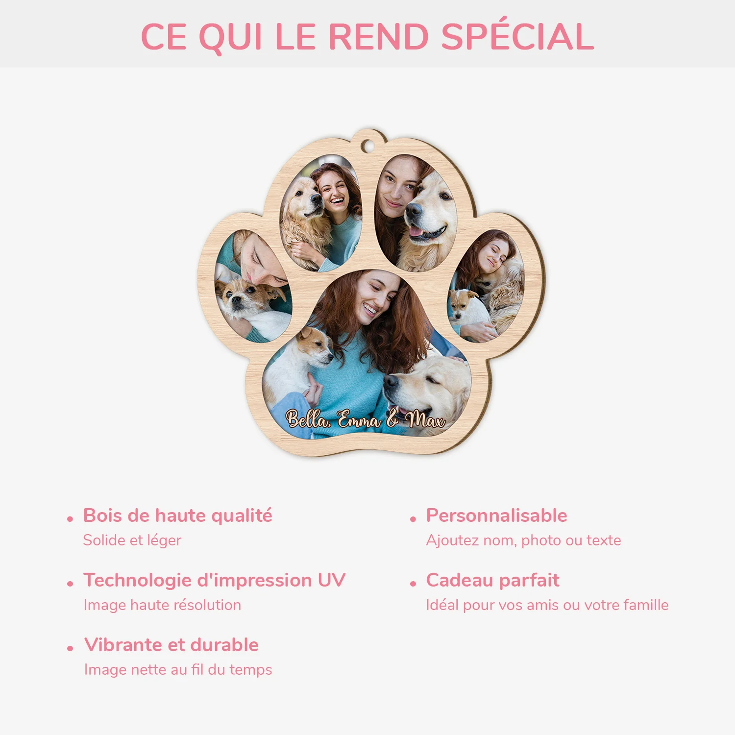 Ornement En Bois À 1 Couche Personnalisé Commémoratif Avec Photo - Les Pattes De Chien Et Chat - Image 4