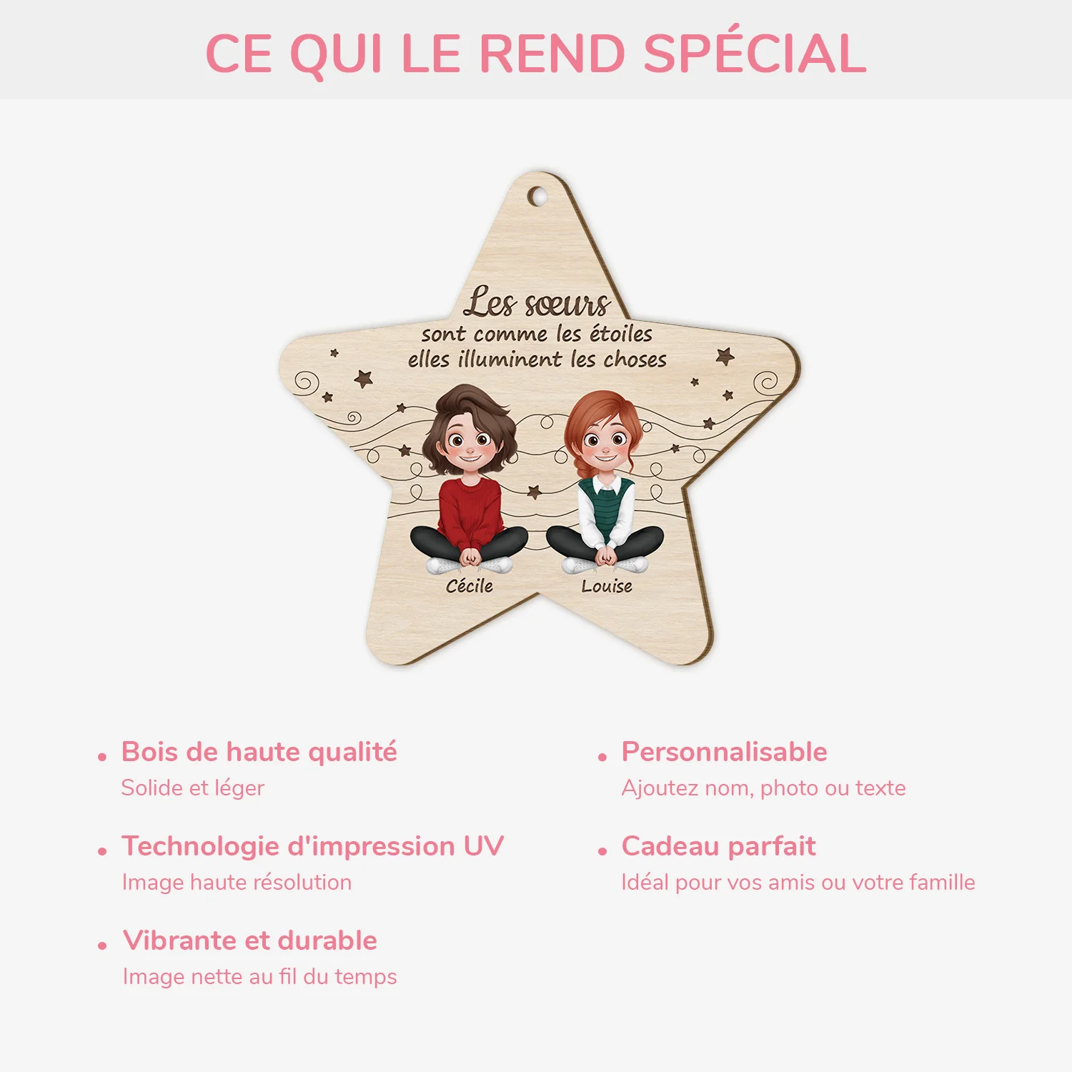 Ornement En Bois À 1 Couche Personnalisé En Forme De Étoile - Sœurs Comme Les Étoiles - Image 4