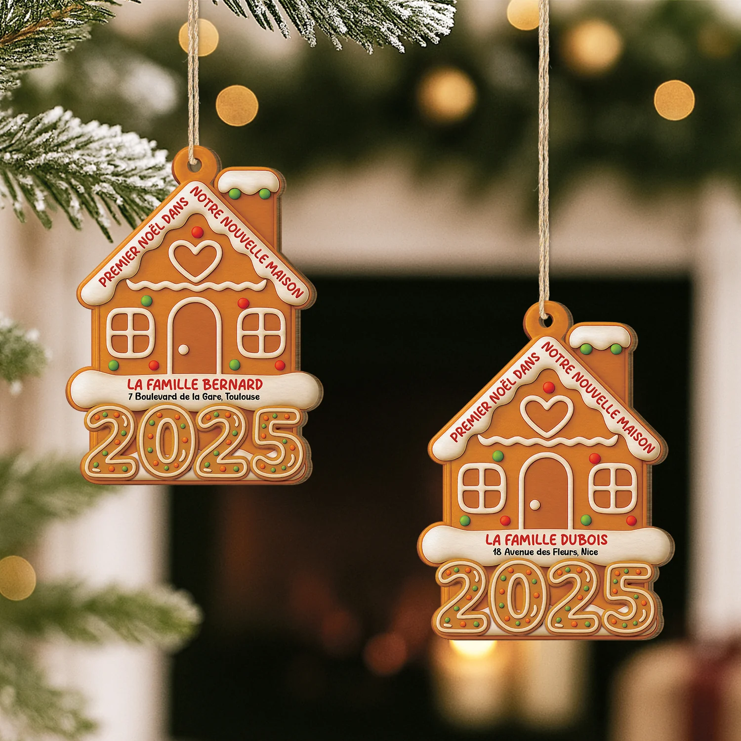 Ornement En Bois À 1 Couche Personnalisé Famille - Premier Noël Dans Nouvelle Maison Biscuit - Image 2