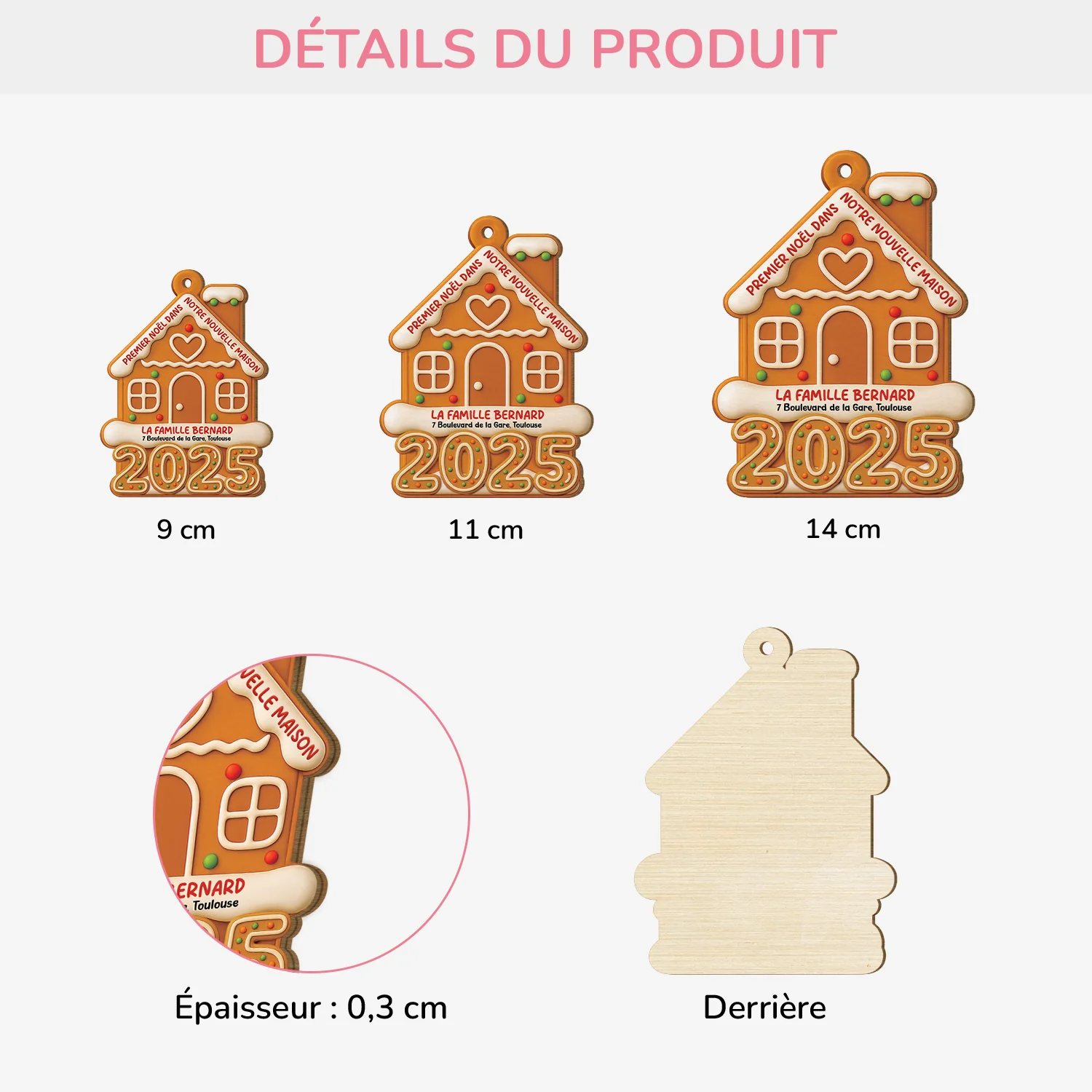 Ornement En Bois À 1 Couche Personnalisé Famille - Premier Noël Dans Nouvelle Maison Biscuit - Image 3