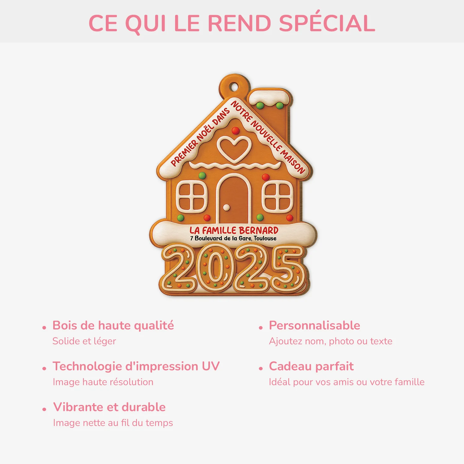 Ornement En Bois À 1 Couche Personnalisé Famille - Premier Noël Dans Nouvelle Maison Biscuit - Image 4