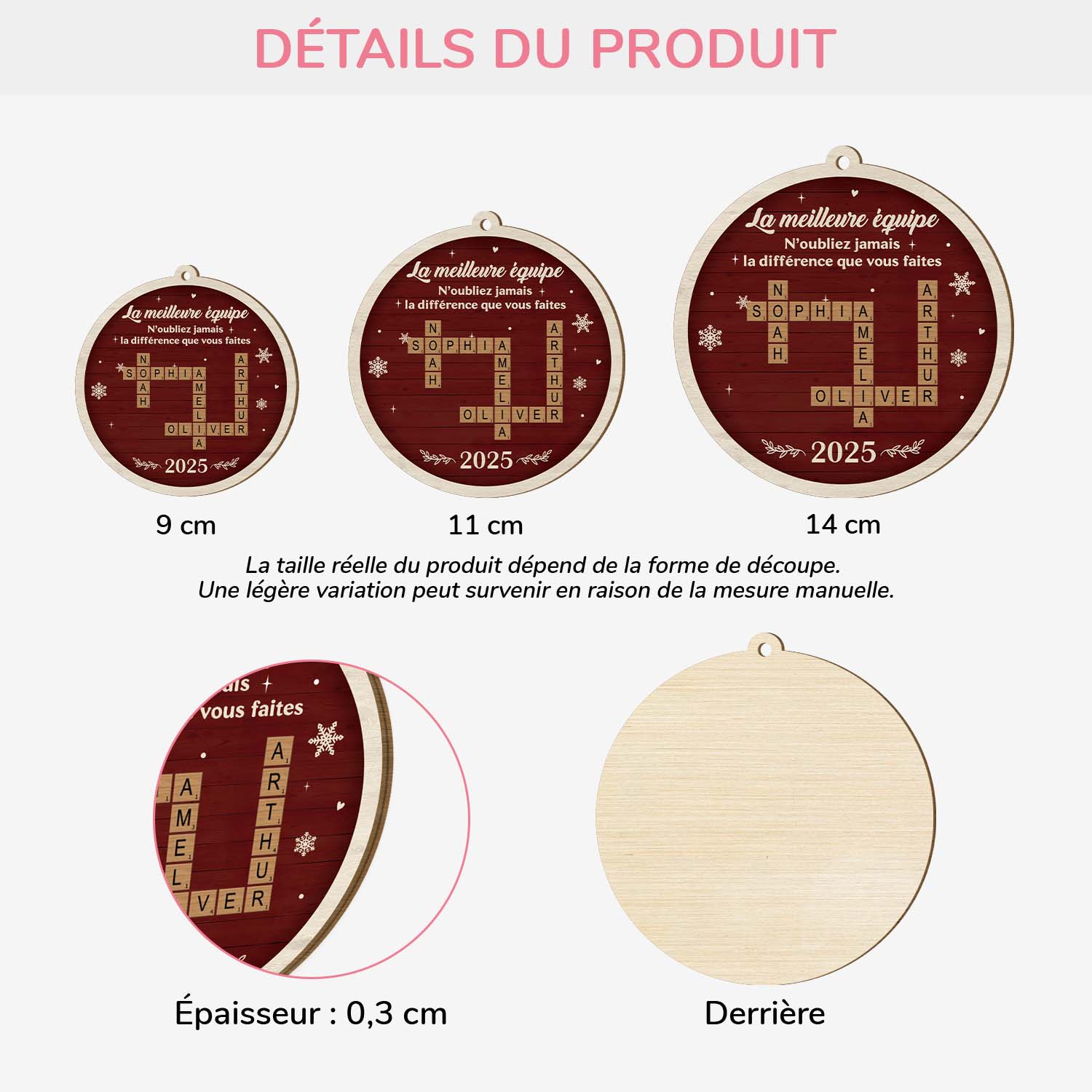 Cadeau Collègue Personnalisé | Meilleure Équipe Avec Mot Croisé Bois - Image 3