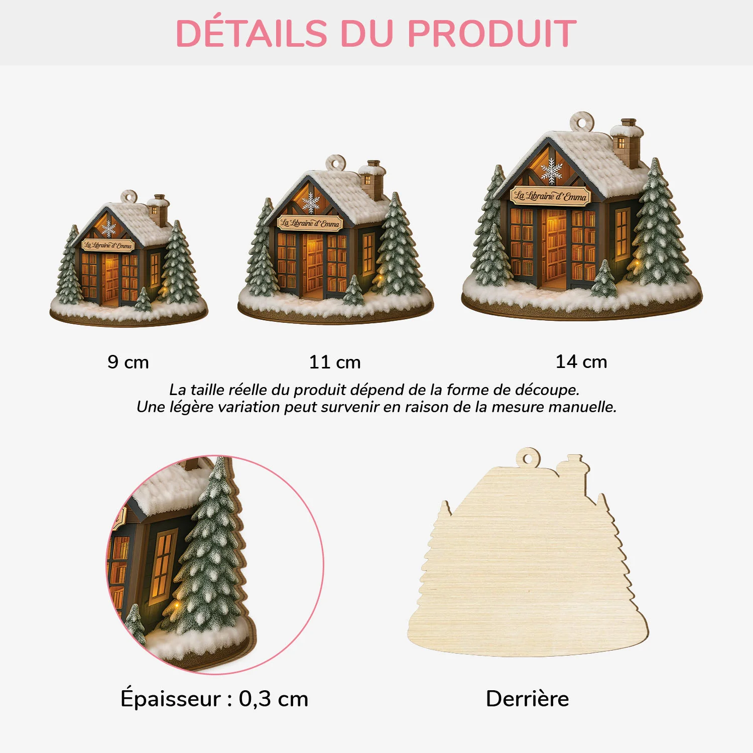 Ornement En Bois À 1 Couche Personnalisé Pour Les Amoureux Des Livres - La Librairie - Image 3