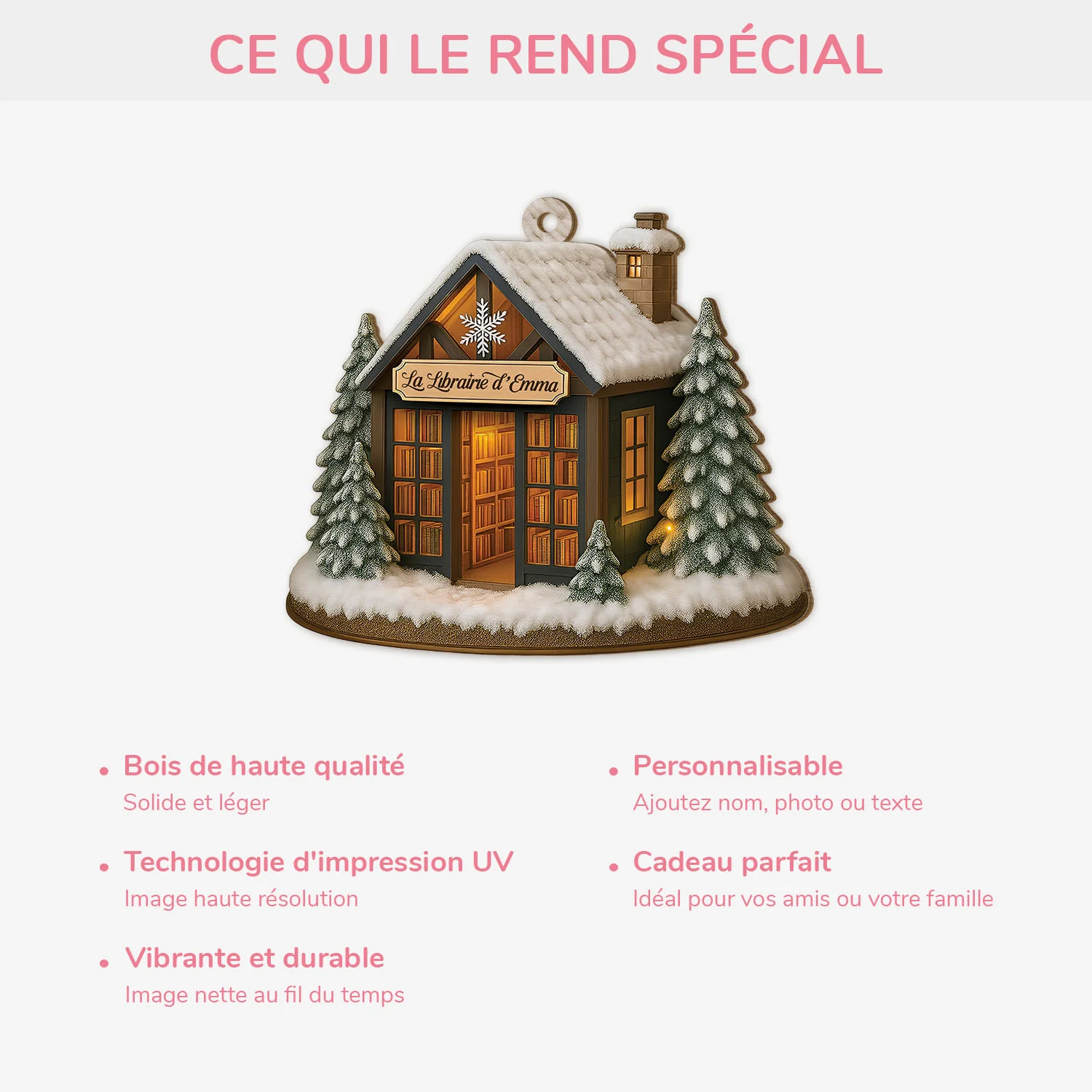 Ornement En Bois À 1 Couche Personnalisé Pour Les Amoureux Des Livres - La Librairie - Image 4
