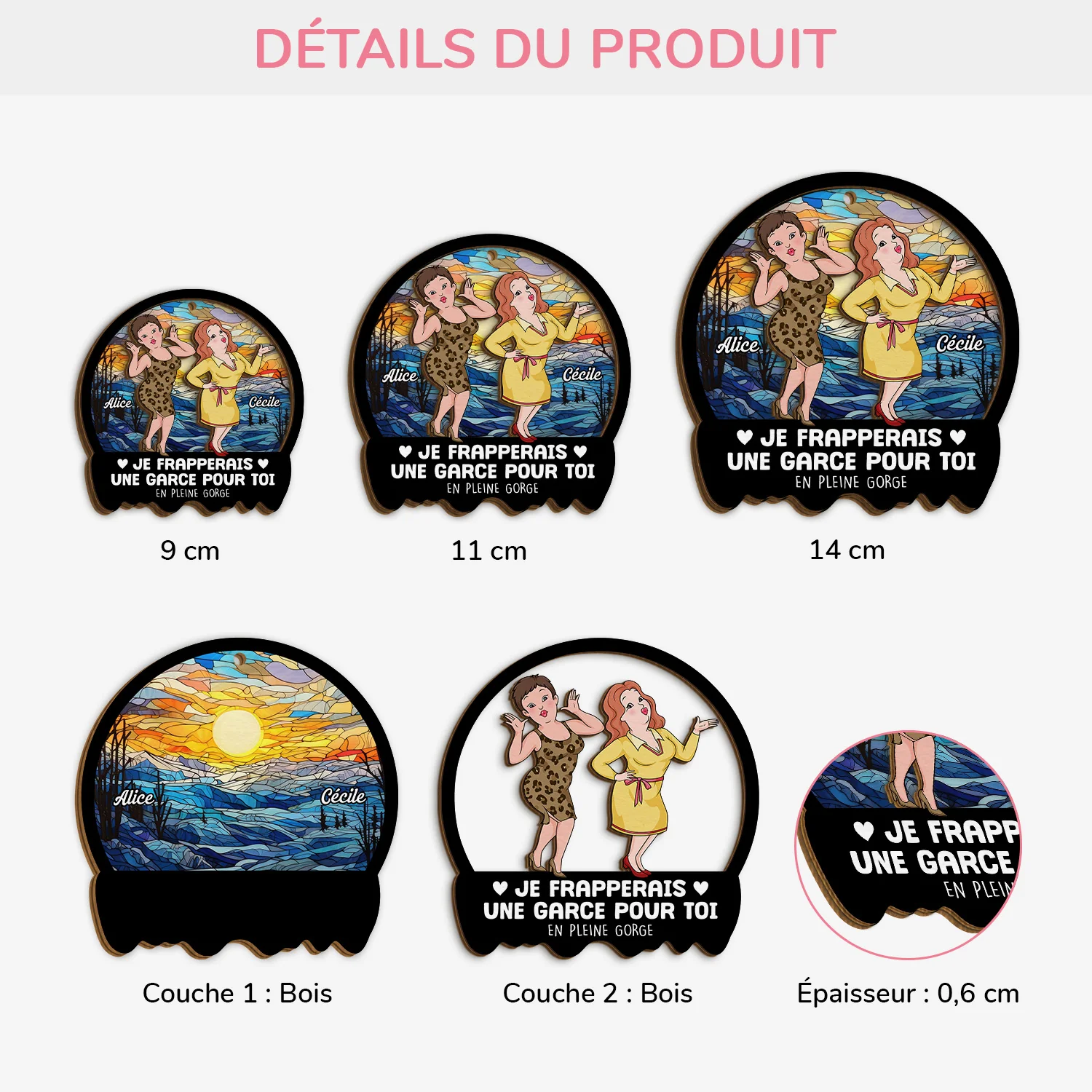 Ornement En Bois À 2 Couches Ami Personnalisé - Je Frapperais Pour Toi - Image 3