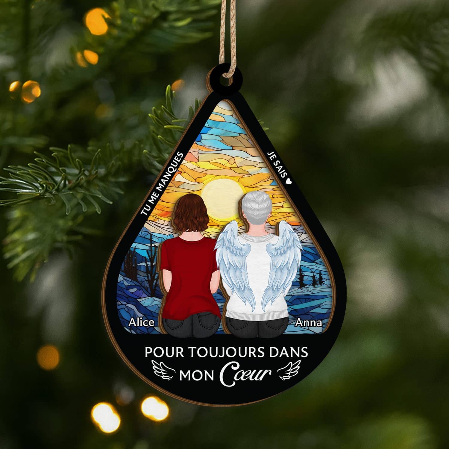 Ornement Commémoratif Personnalisé en Bois 2 Couches - Maman Est Toujours avec Toi