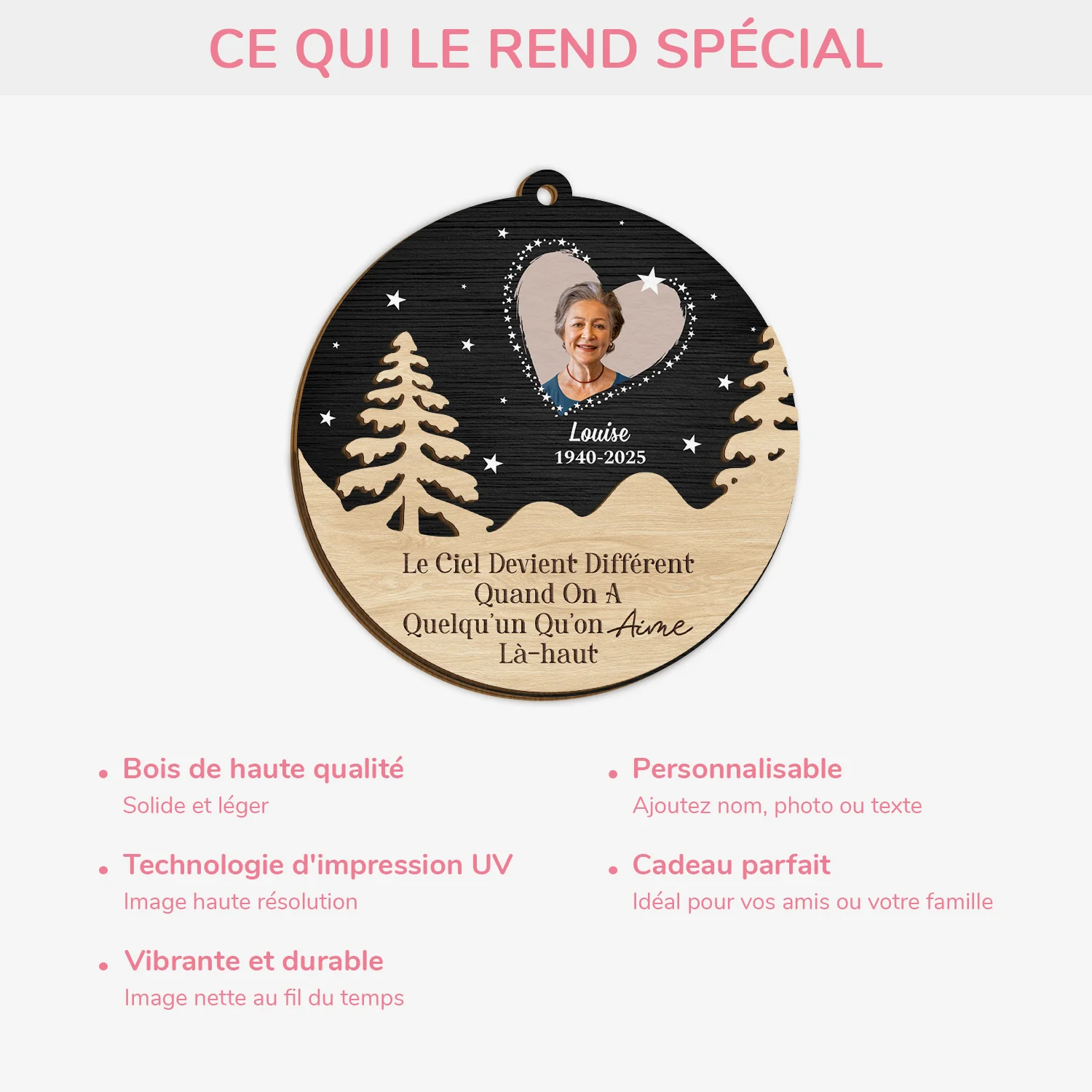 Ornement En Bois À 2 Couches Personnalisé Commémoratif Avec Photo - Le Ciel Devient Différent - Image 4