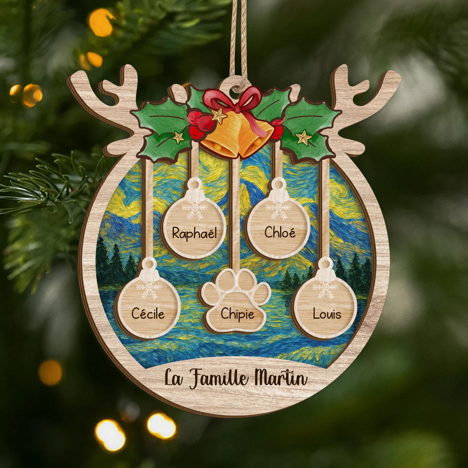Ornement En Bois À 2 Couches Personnalisé - Notre Famille Noël