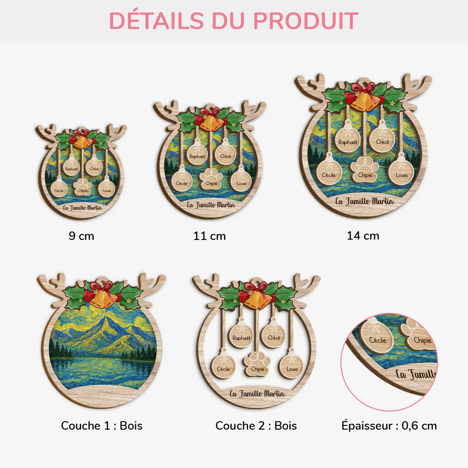 Ornement En Bois À 2 Couches Personnalisé - Notre Famille Noël - Image 3