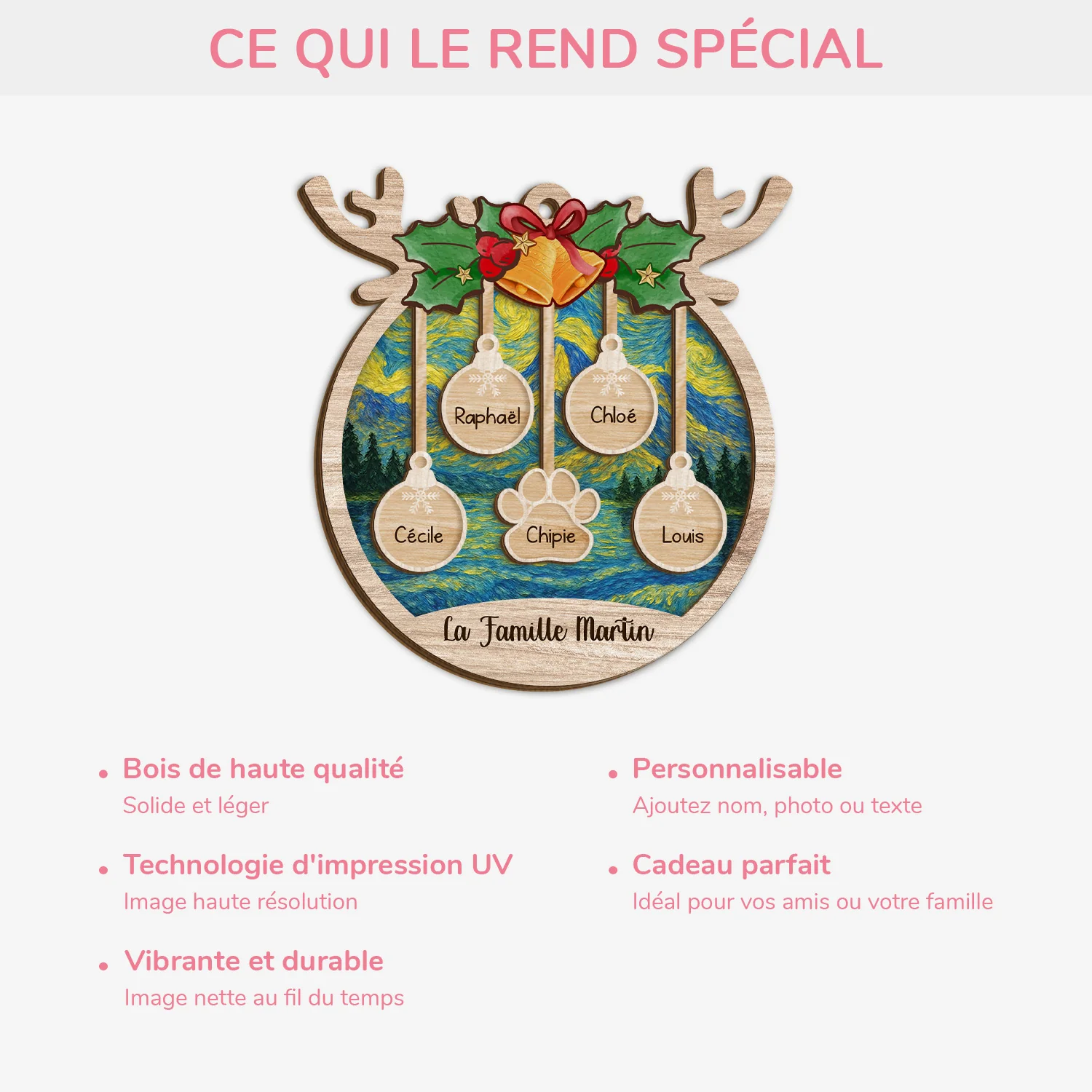 Ornement En Bois À 2 Couches Personnalisé - Notre Famille Noël - Image 4