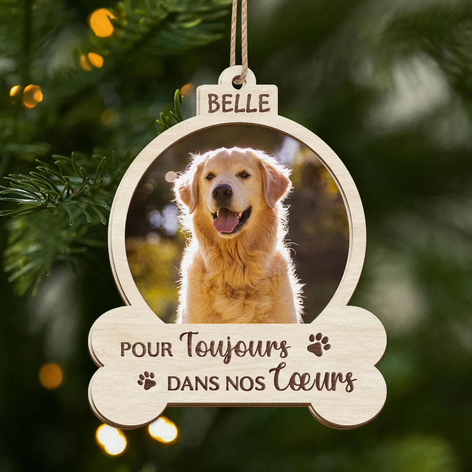 Ornement En Bois À 2 Couches Personnalisé - Pour Toujours Dans Nos Cœurs Chien