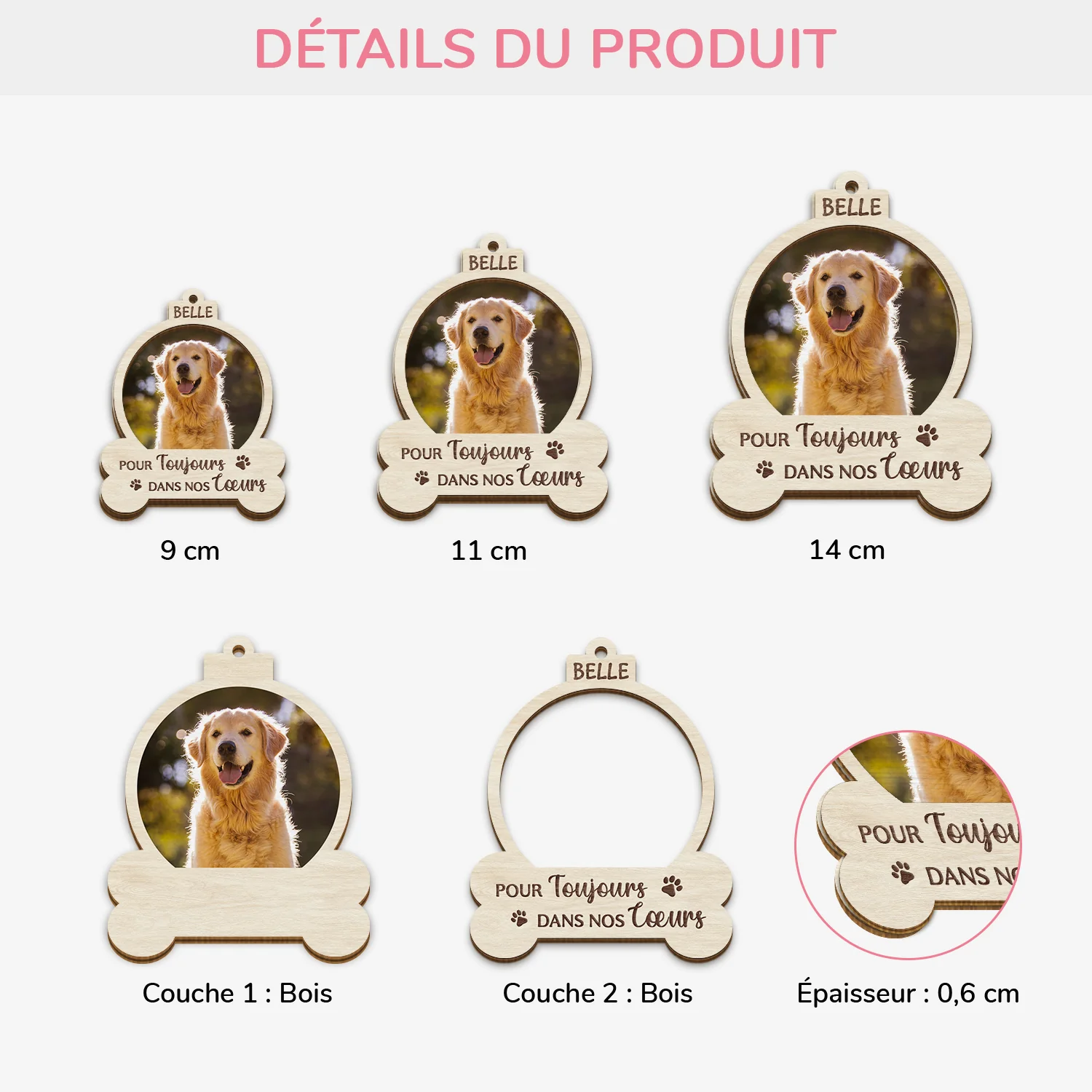 Ornement En Bois À 2 Couches Personnalisé - Pour Toujours Dans Nos Cœurs Chien - Image 3