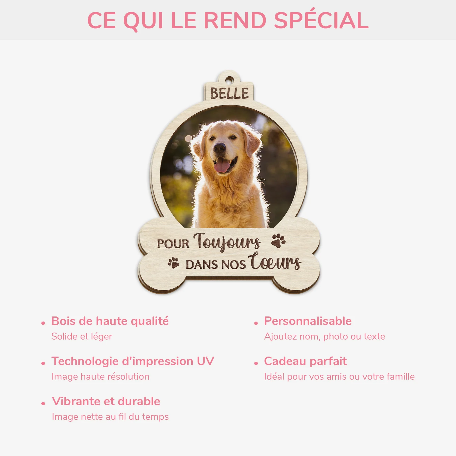 Ornement En Bois À 2 Couches Personnalisé - Pour Toujours Dans Nos Cœurs Chien - Image 4