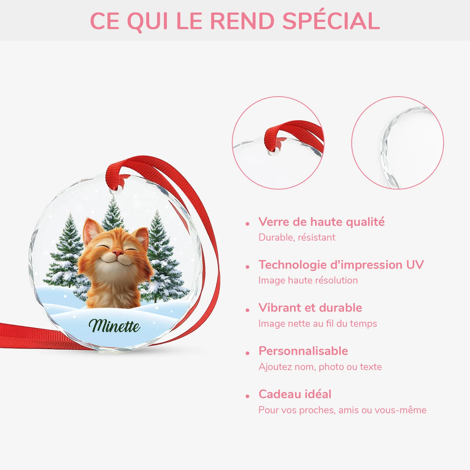 Cadeau De Noël Personnalisé – Ornement Verre Chat Avec Photo - Image 4