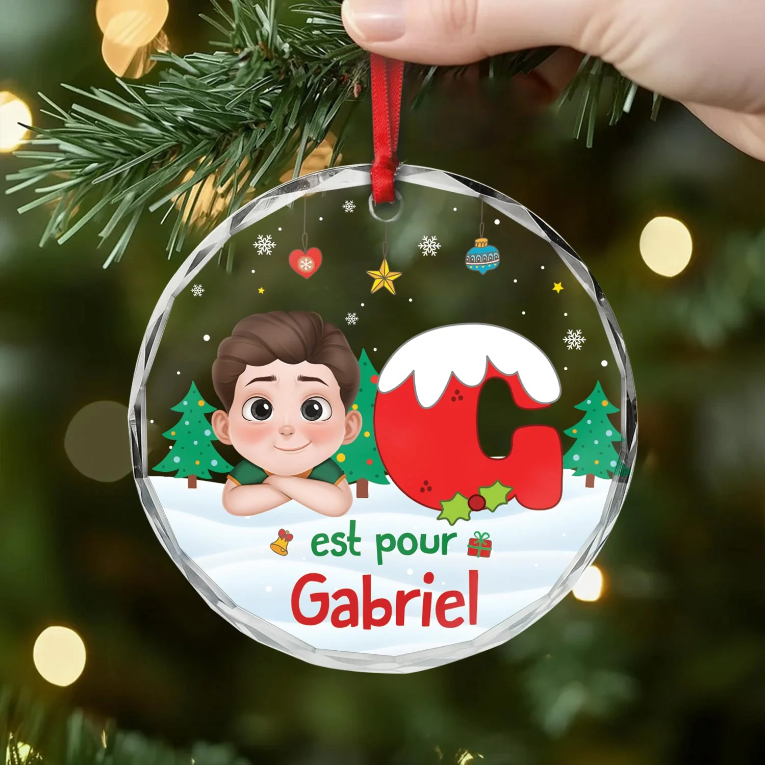 Ornement Verre Enfant “A est pour Alice” – Idée Cadeau Noël Personnalisé - Image 2