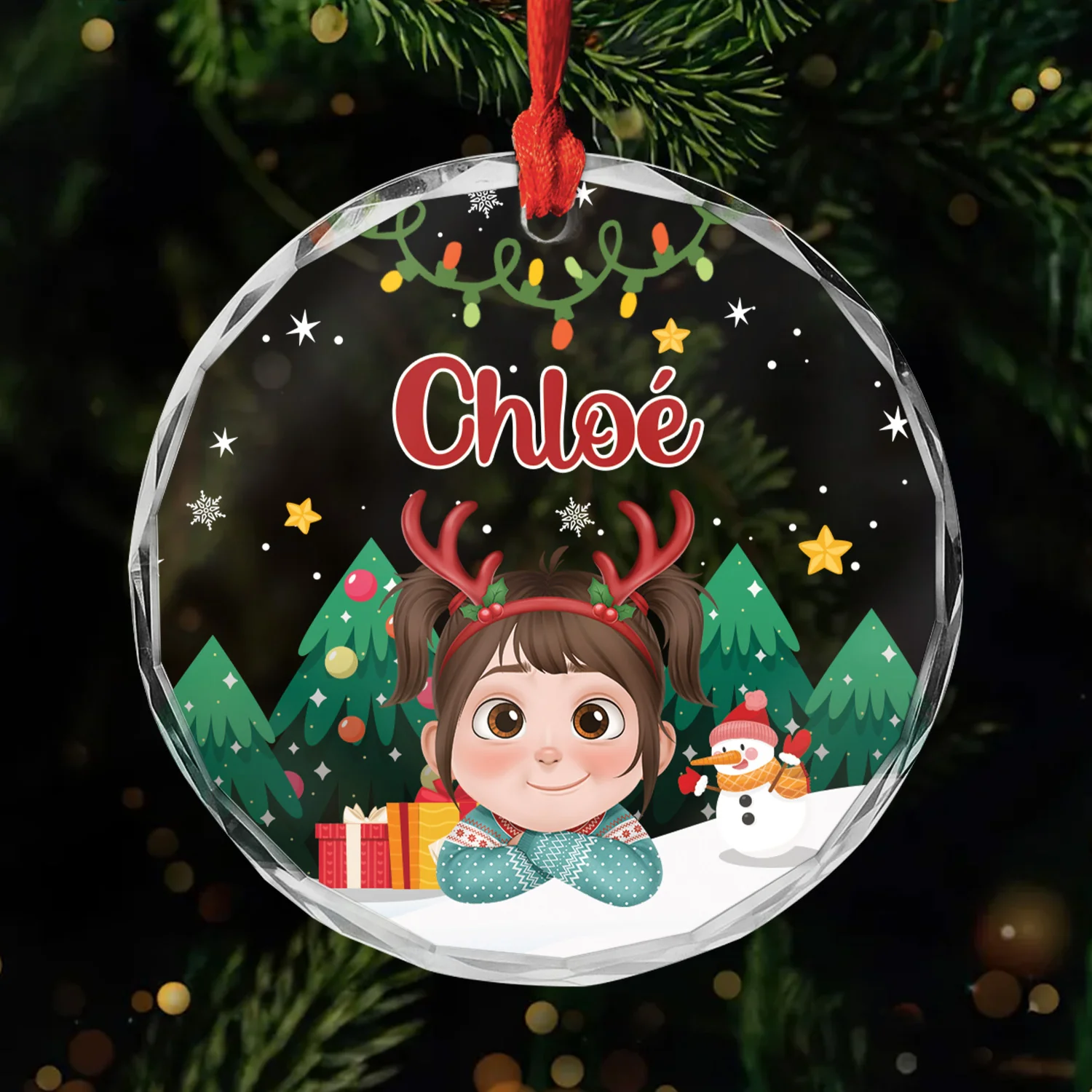 Ornement En Verre Noël Personnalisé - Enfant Sous Le Sapin