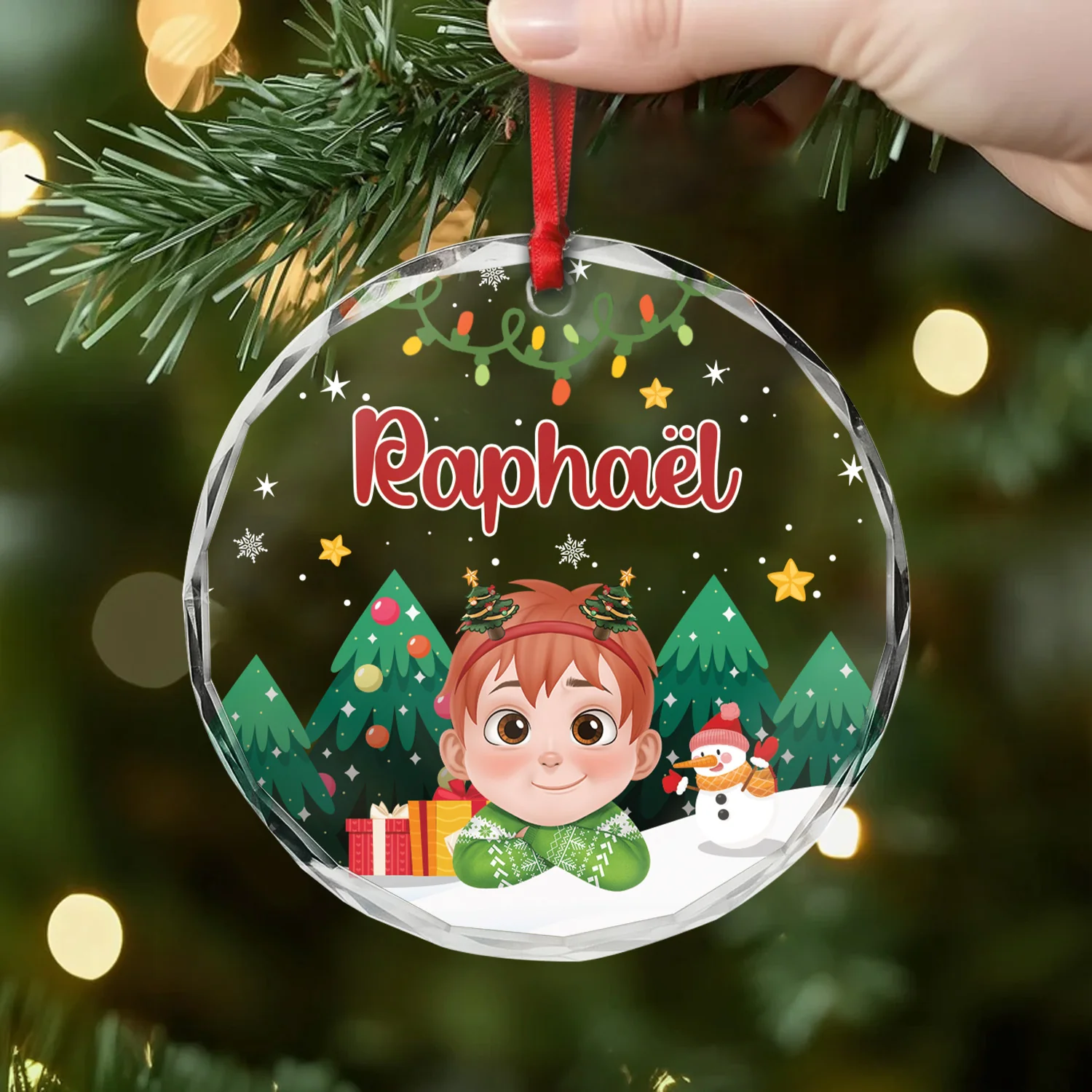 Ornement En Verre Noël Personnalisé - Enfant Sous Le Sapin - Image 2