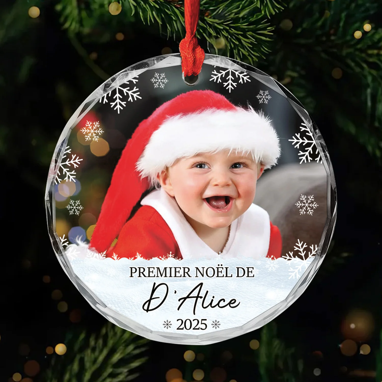 Ornement En Verre Personnalisé Avec Nouveau-né - Joyeux Premier Noël De Bébé