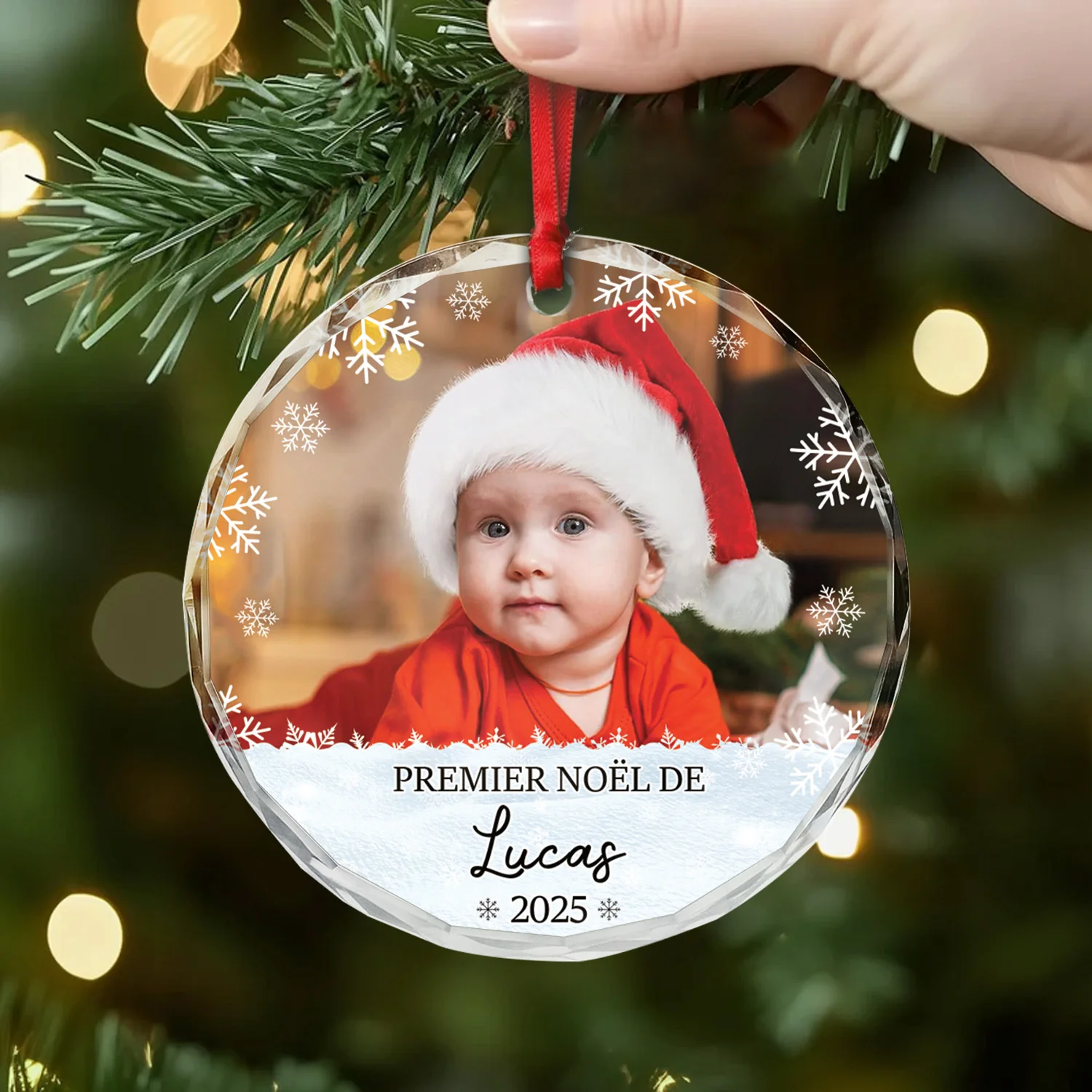 Ornement En Verre Personnalisé Avec Nouveau-né - Joyeux Premier Noël De Bébé - Image 2