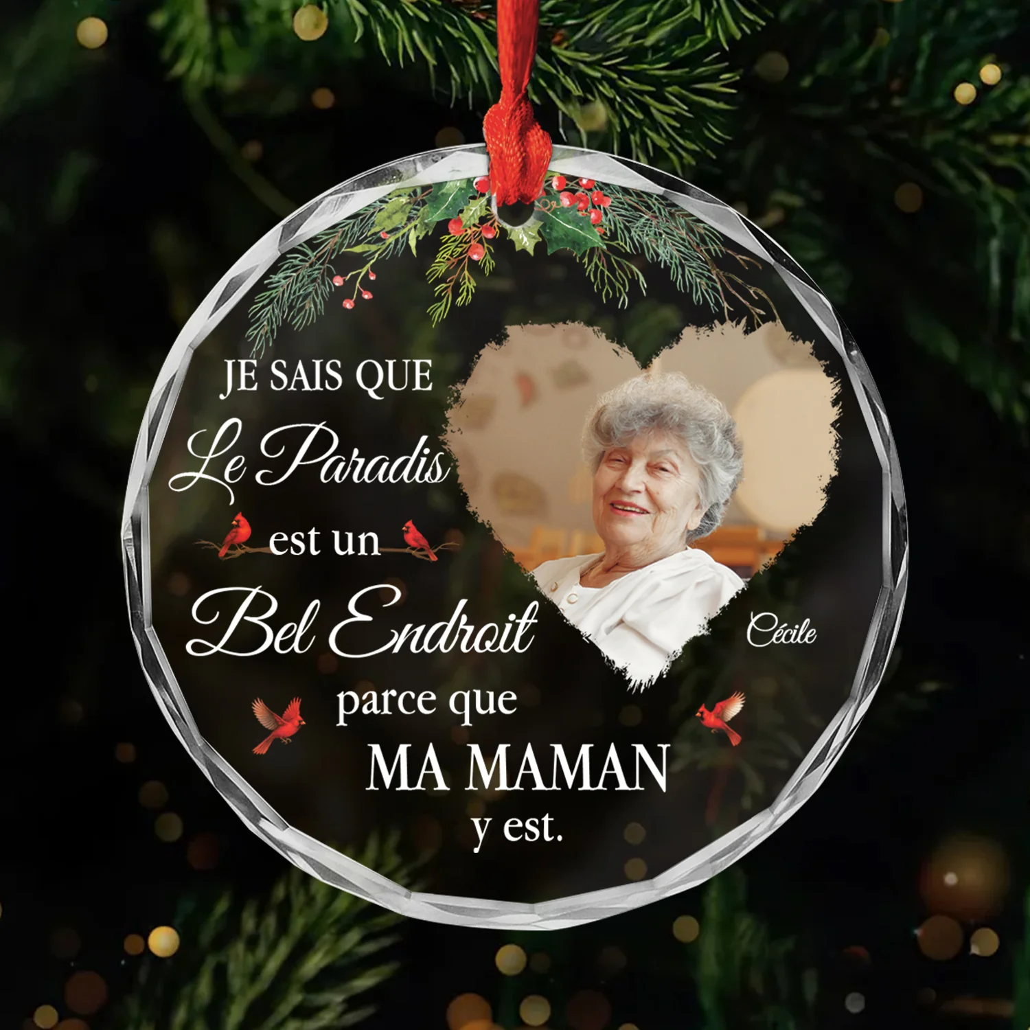 Ornement En Verre Personnalisé Commémoratif Avec Maman Mamie Photo - Le Paradis Est Un Bel Endroit