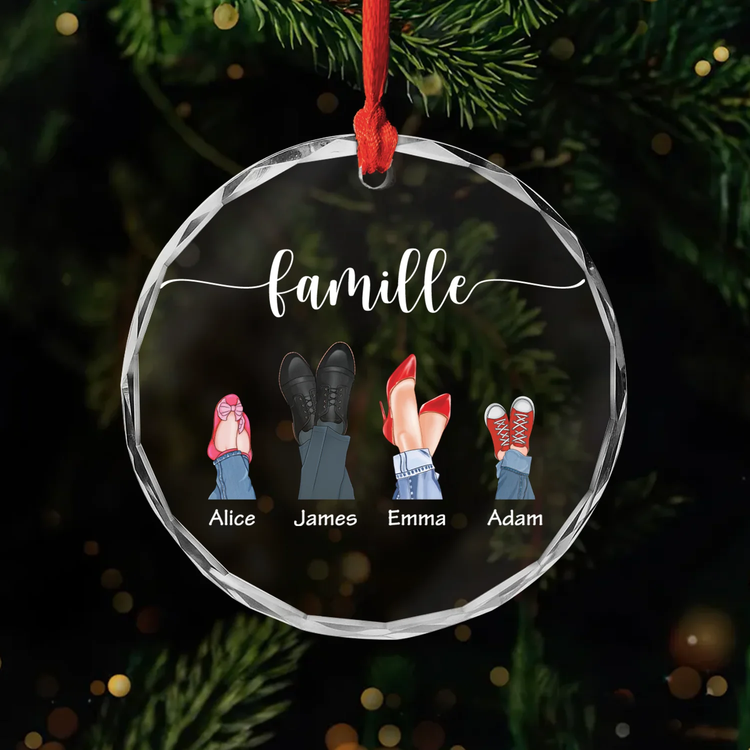 Ornement En Verre Personnalisée - Nos Chaussures Famille