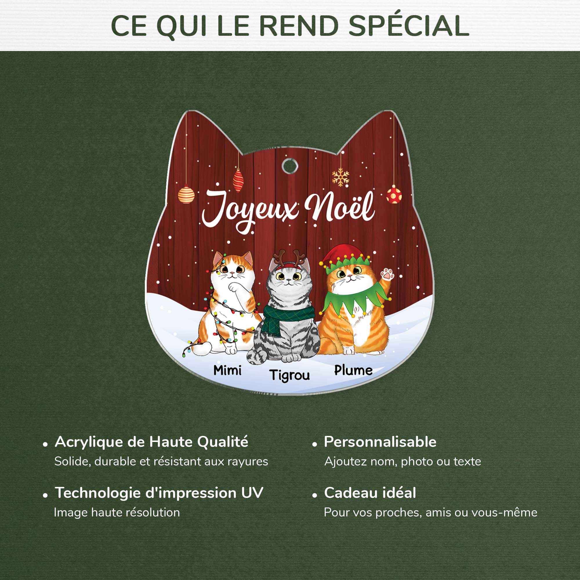 Idée Cadeau de Noël Personnalisé - Ornement Joyeux Miaouël - Image 4