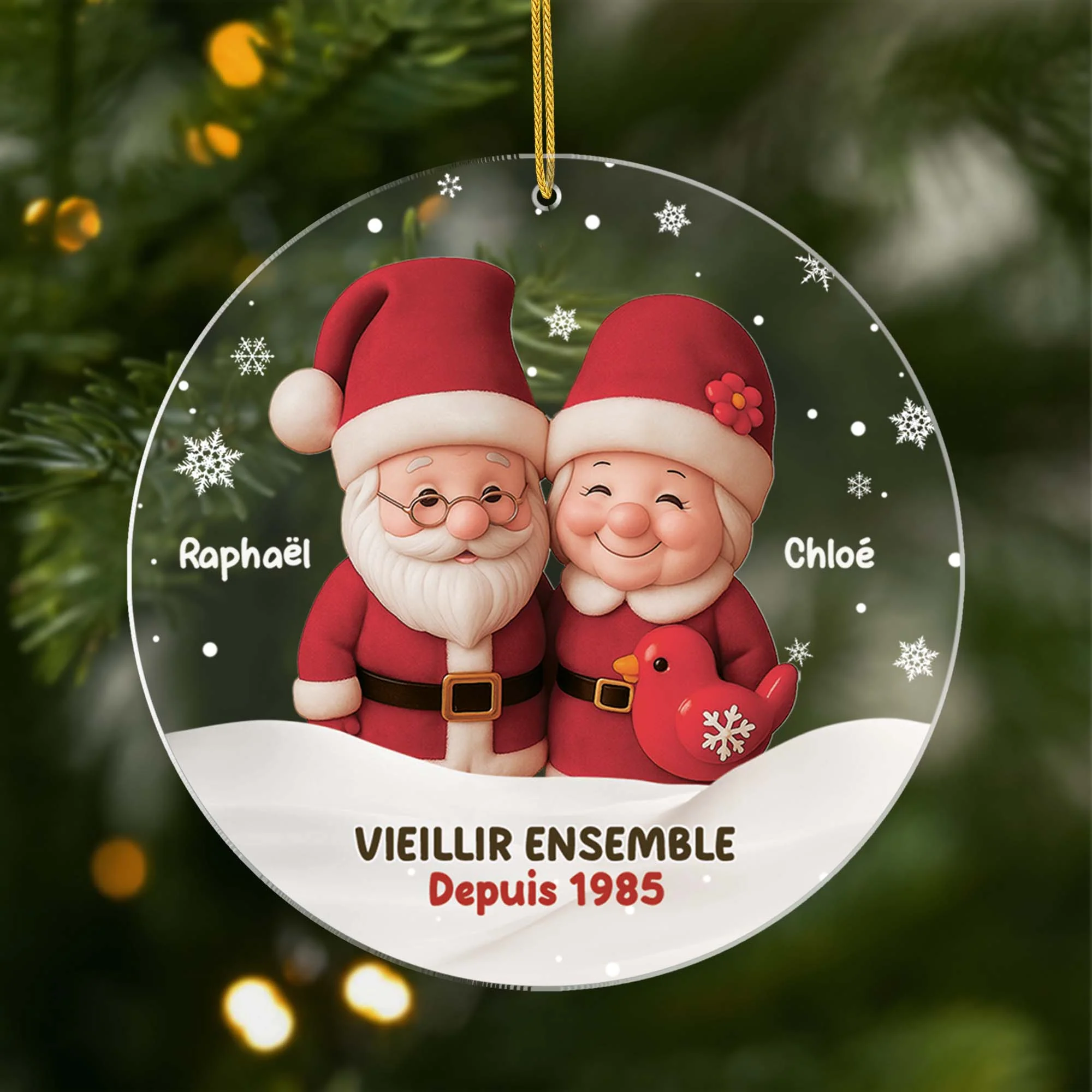 Ornement Noël Acrylique Personnalisé Couple - Gnome Vieillir Ensemble
