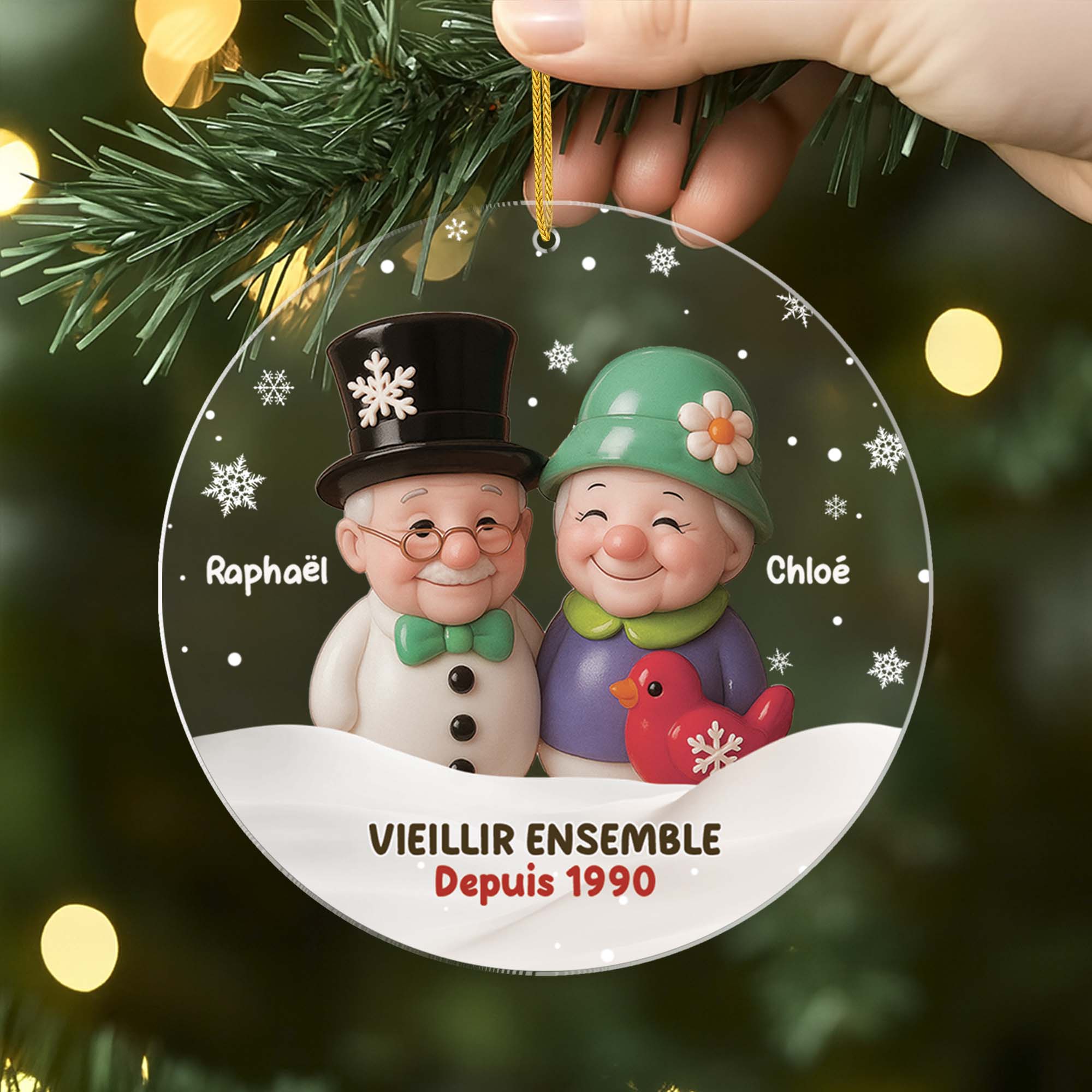 Ornement Noël Acrylique Personnalisé Couple - Gnome Vieillir Ensemble - Image 2