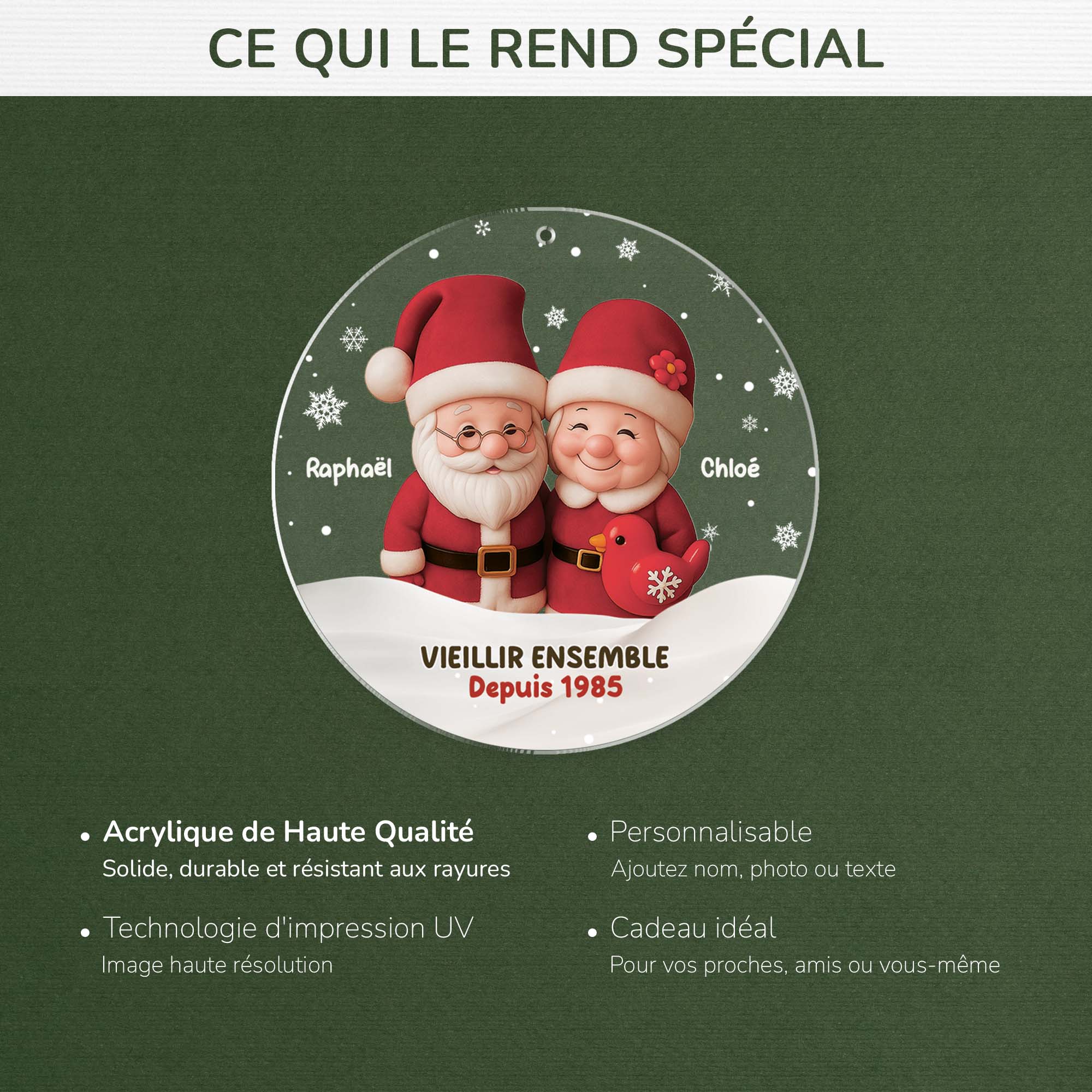 Ornement Noël Acrylique Personnalisé Couple - Gnome Vieillir Ensemble - Image 4