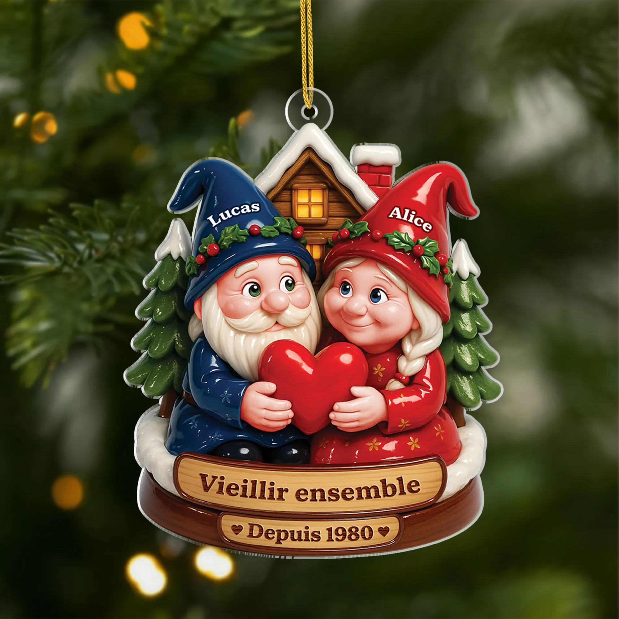 [Effet d'impression 3D] Ornement Noël Acrylique Personnalisé Couple - Vieillir Ensemble Depuis