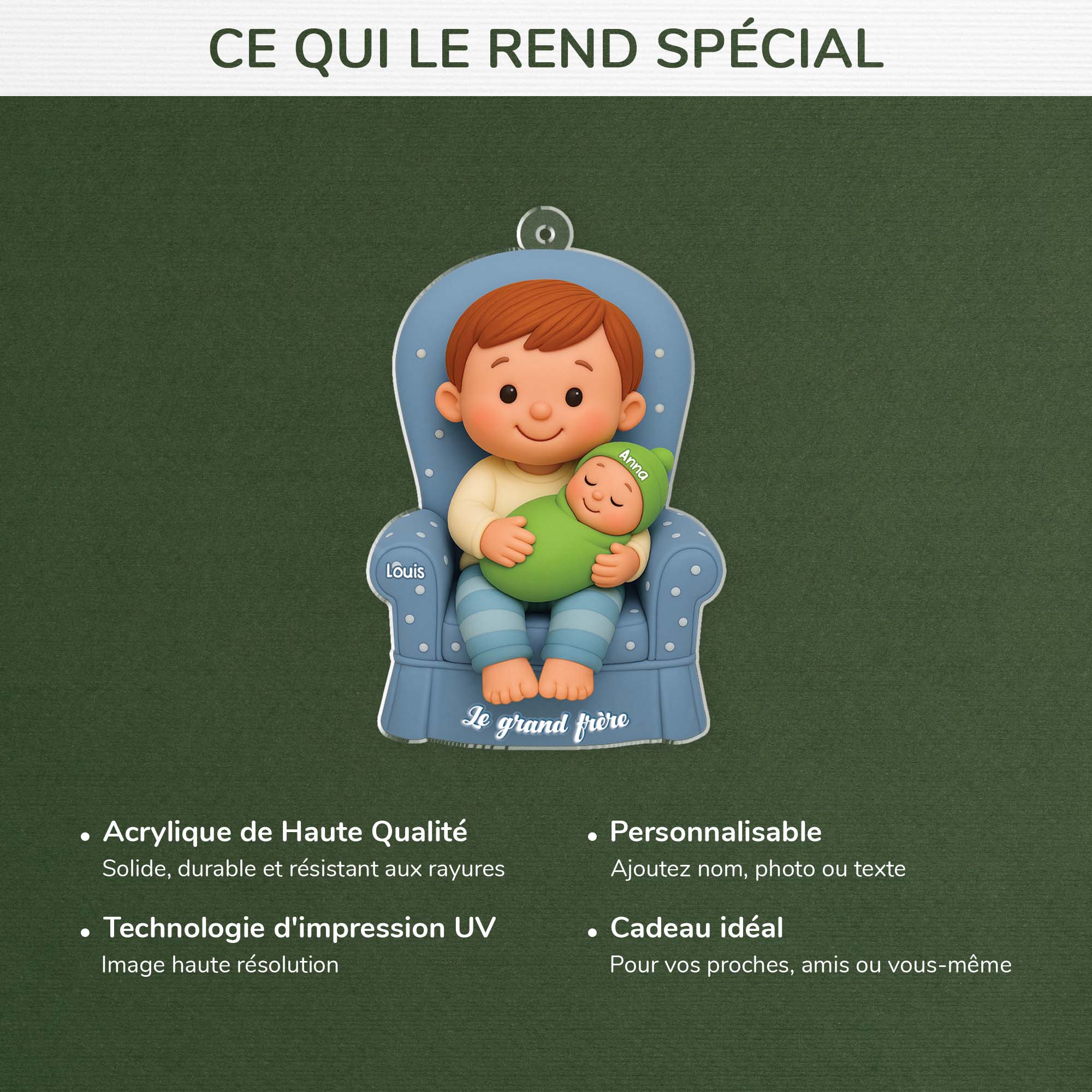 Ornement Noël Acrylique Personnalisé Enfant - Grand Frère Grande Sœur - Image 4