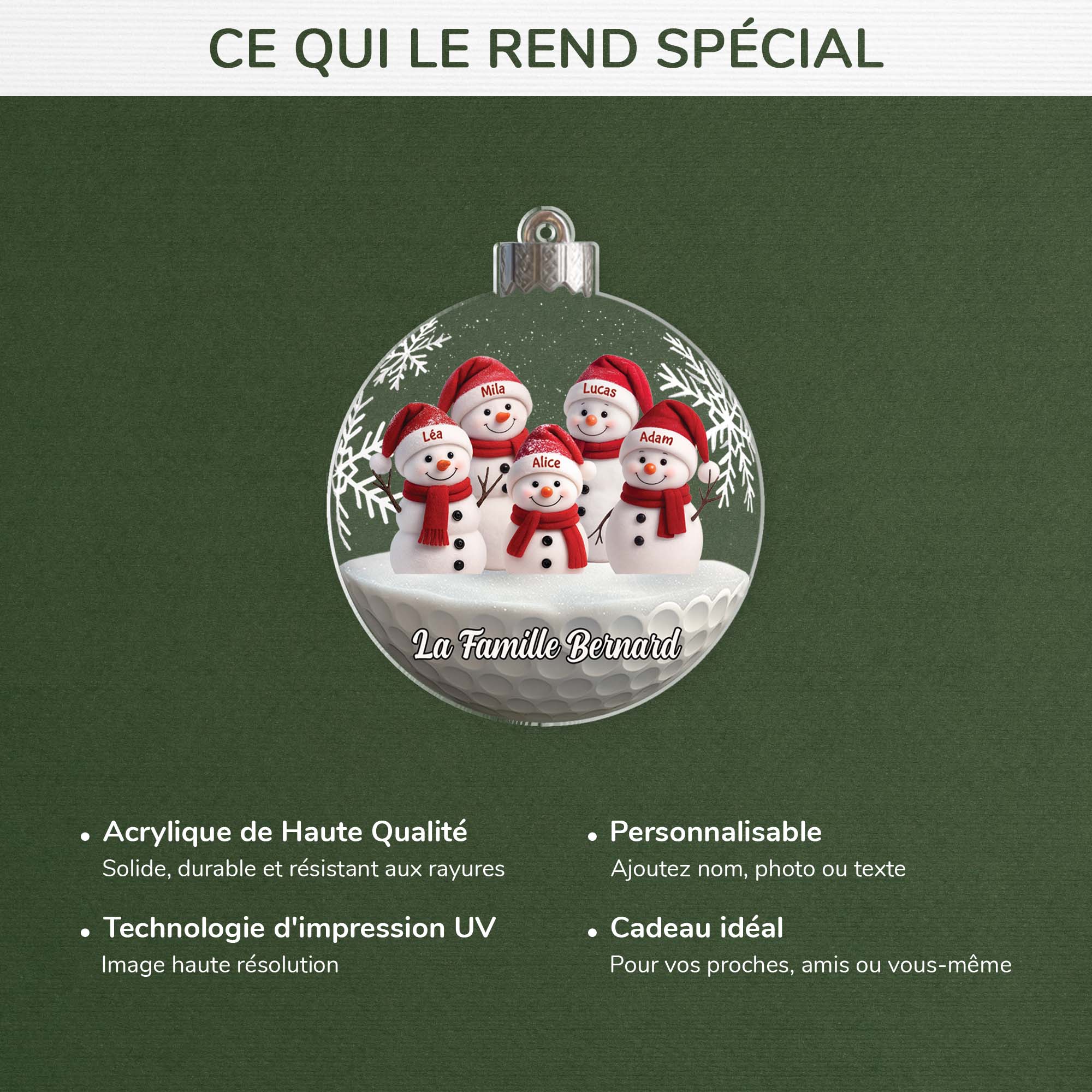 Ornement Noël Acrylique Personnalisé - Famille Avec Bonhomme De Neige - Image 4