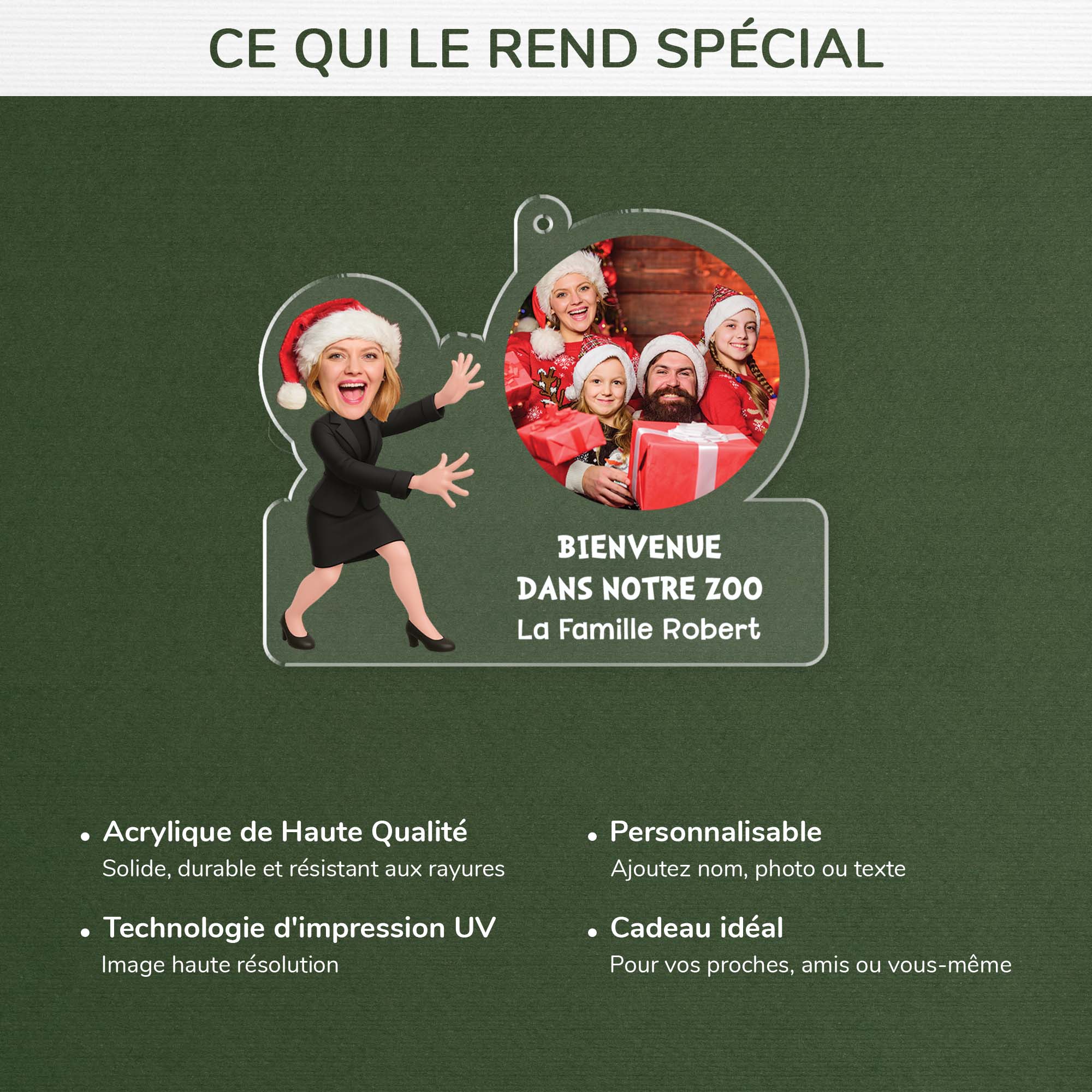 Ornement Noël Acrylique Personnalisé Famille Avec Photo - Bienvenue Dans Notre Zoo - Image 4