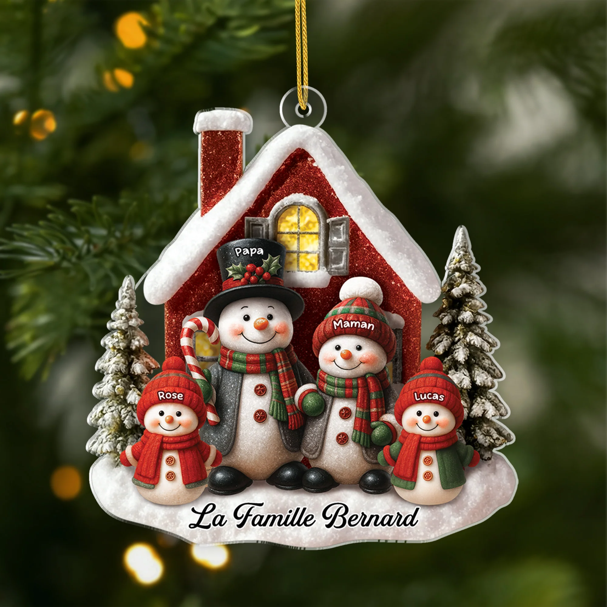 Ornement Noël Acrylique Personnalisé - Famille Bonhomme De Neige