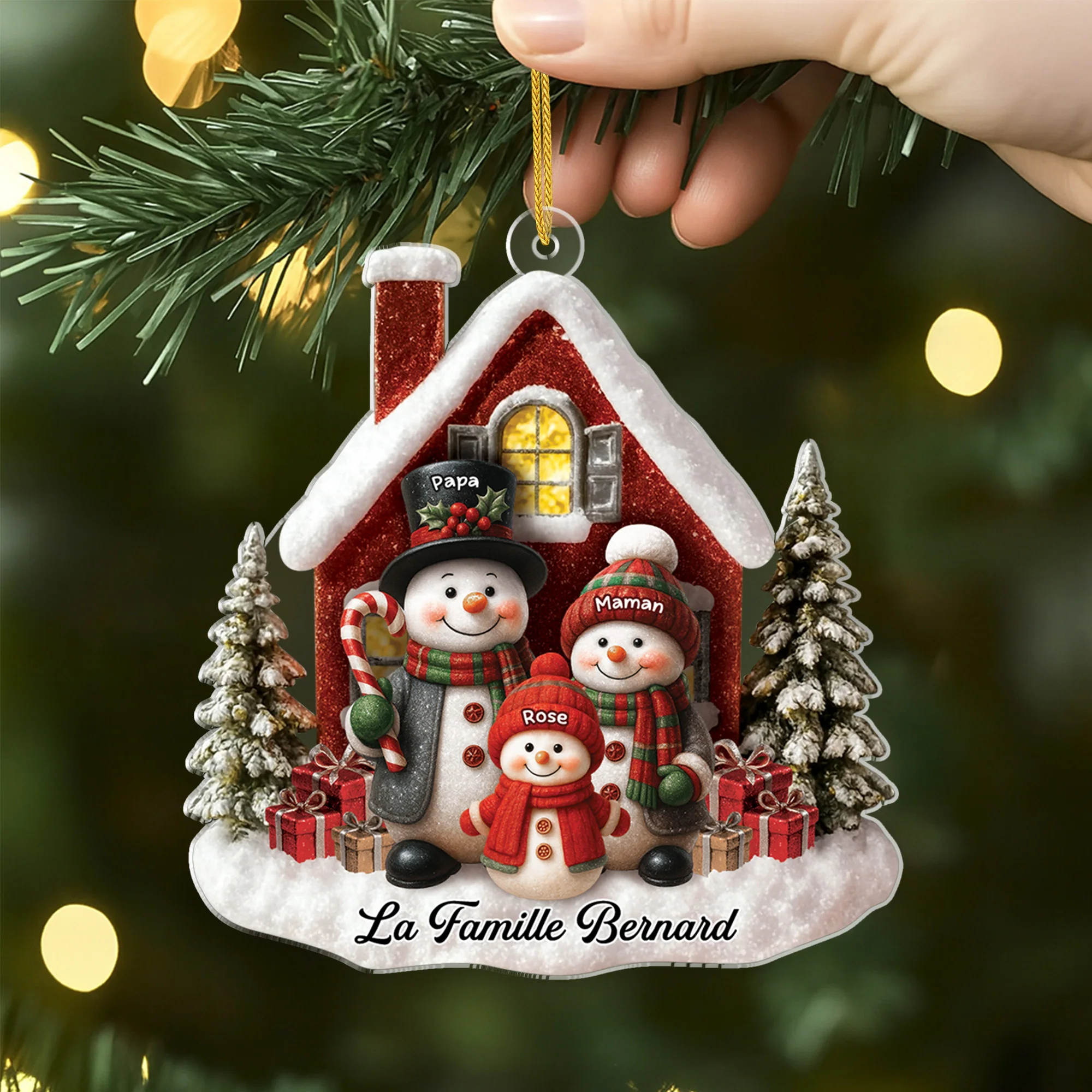 Ornement Noël Acrylique Personnalisé - Famille Bonhomme De Neige - Image 2