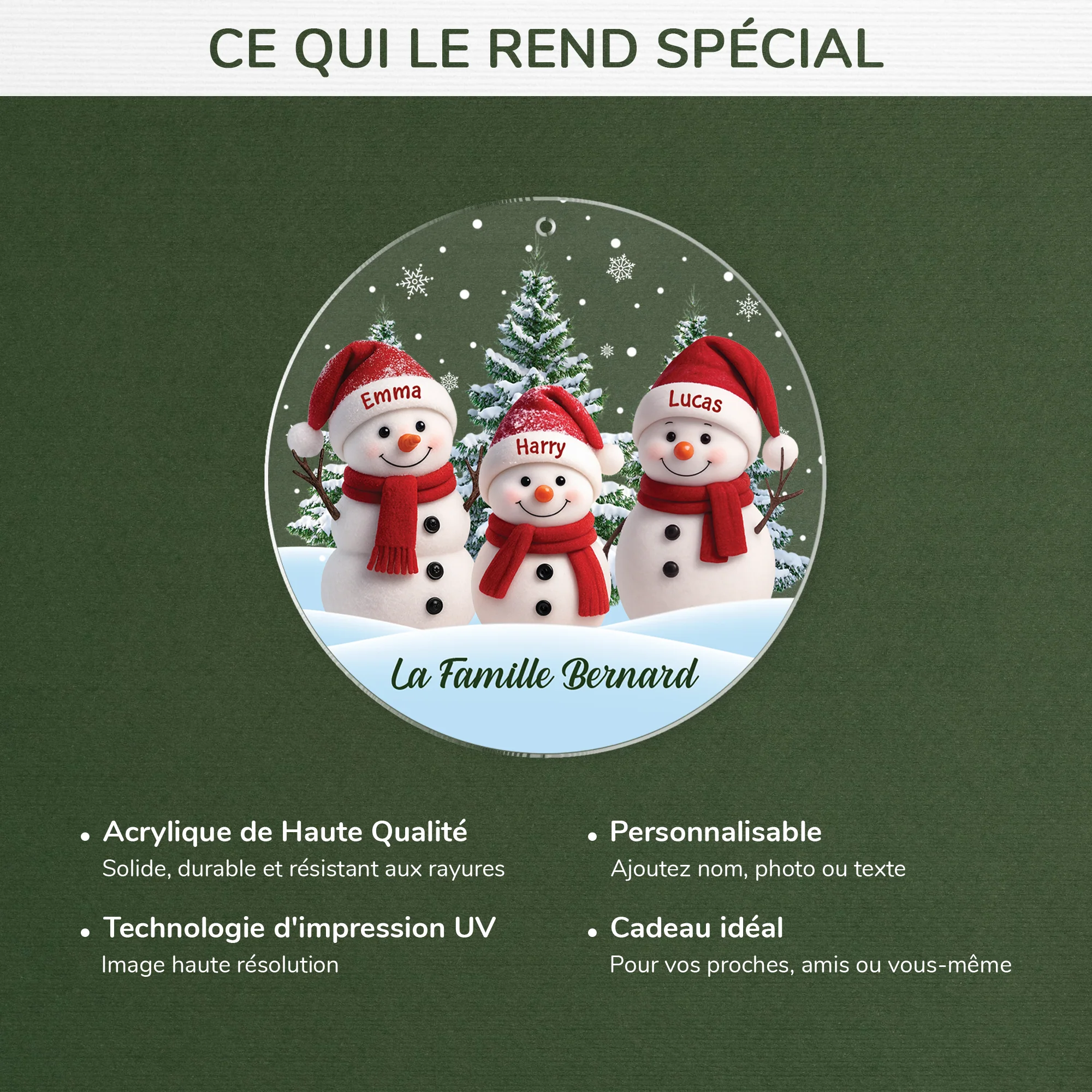 Ornement Noël Acrylique Personnalisé - Famille Bonhomme De Neige Avec Sapin - Image 4
