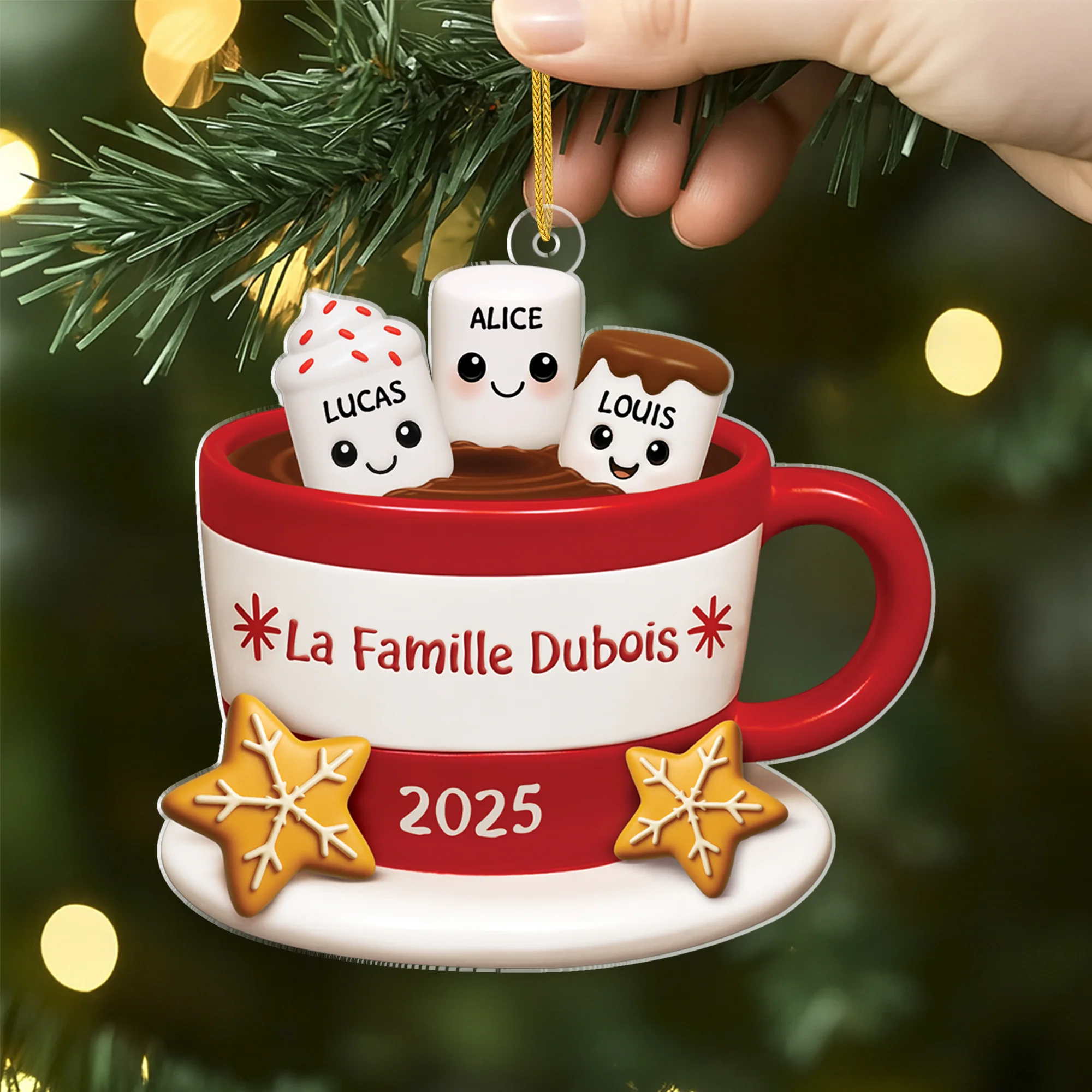 Ornement Noël Acrylique Personnalisé Famille - Chocolat Chaud À La Guimauve - Image 2